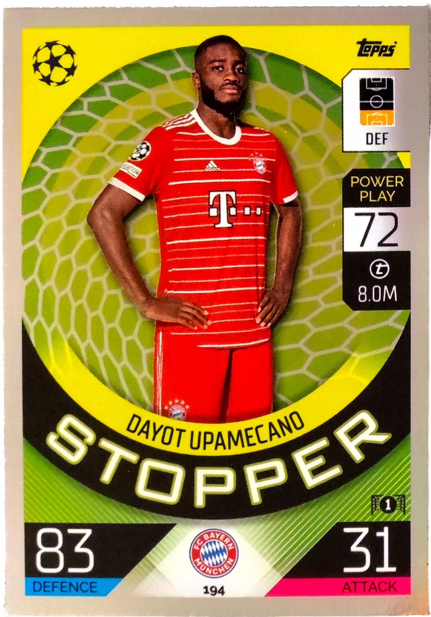 Topps Match Attax 2022-2023 Stopper 194 Dayot Upamecano Bayern Munchen