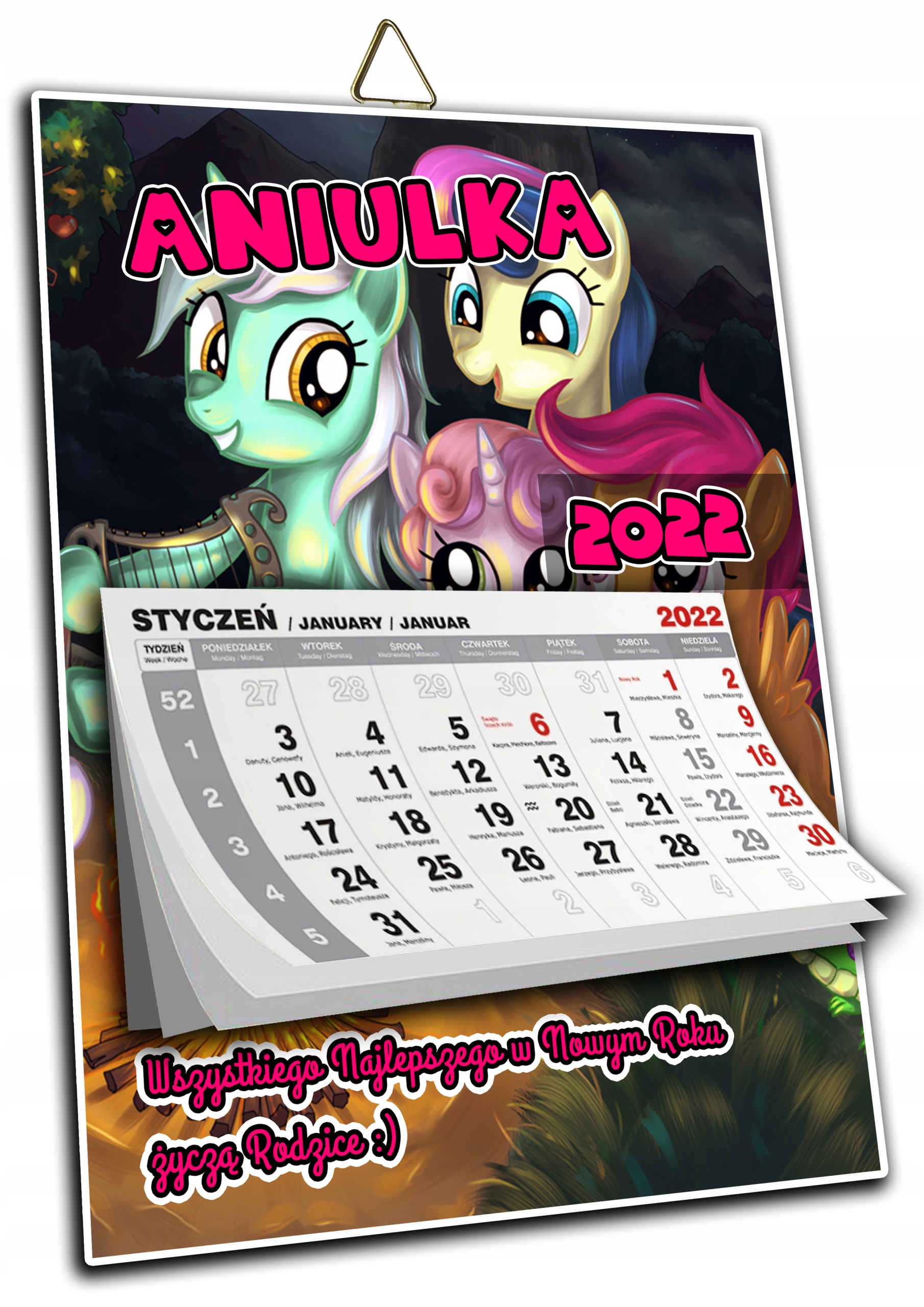 KALENDARZ A4 KUCYKI PONY TWOJE IMIĘ + ŻYCZENIA !