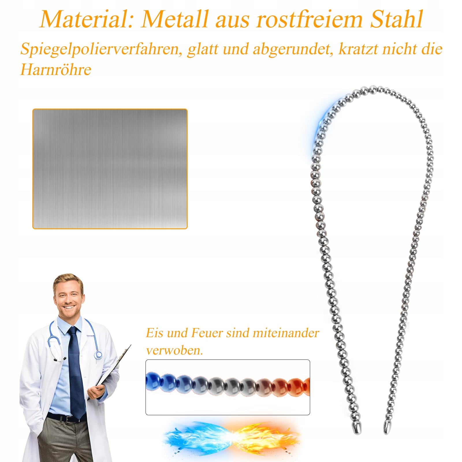 BDSMLOVE Dilator Stalowy 600 MM Podwójny Korek Penisa dla Mężczyzn Gay — miniatura 6