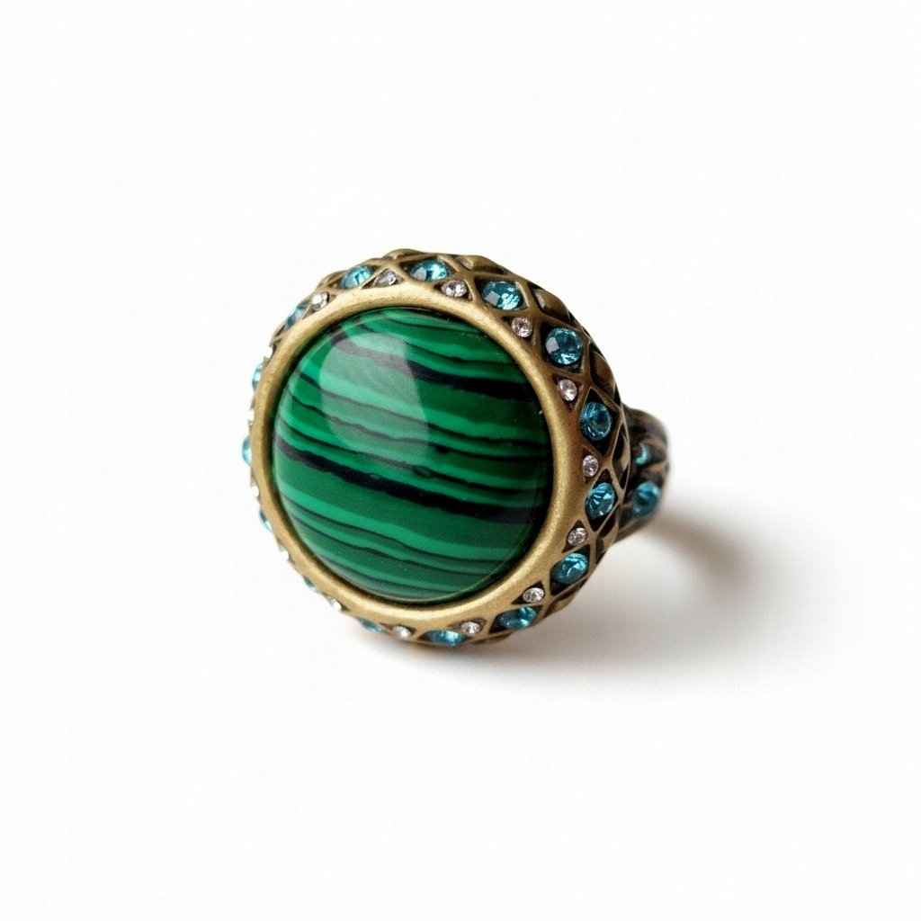 Vintage Malachit Zelený Prsten Viktoriánský Styl Gotika Secese