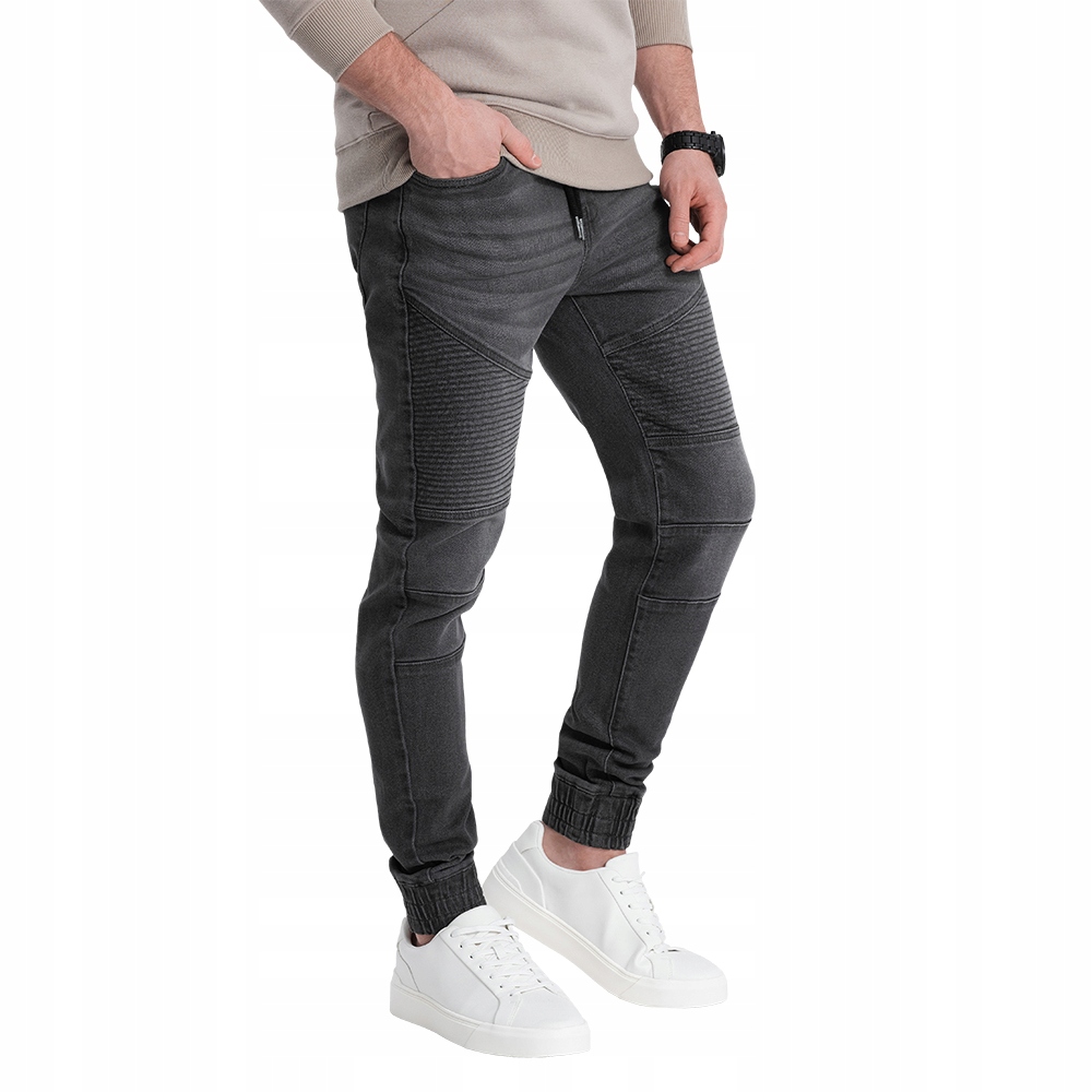 Pánske džínsové jogger nohavice s prešívaním grafit V4 OM-PADJ-0113 S