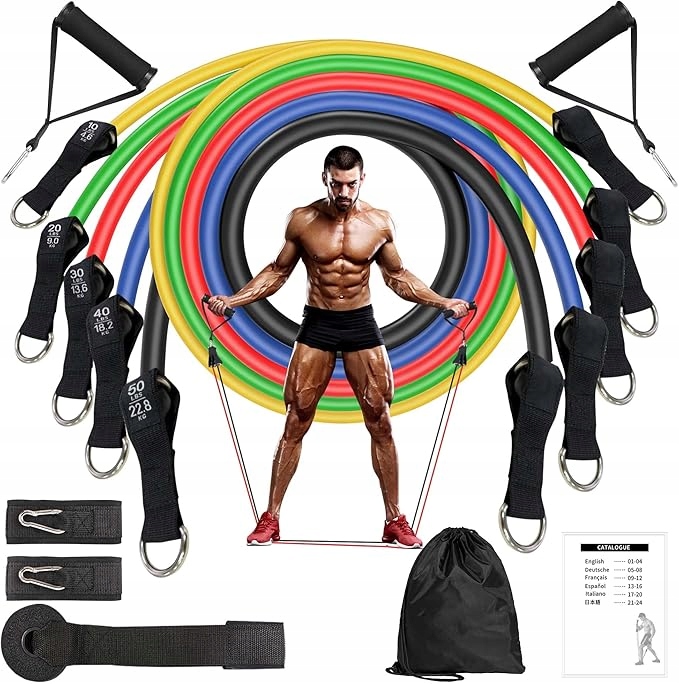 Zestaw taśm oporowych FitFasting 5 gum uchwyty do 150 lbs