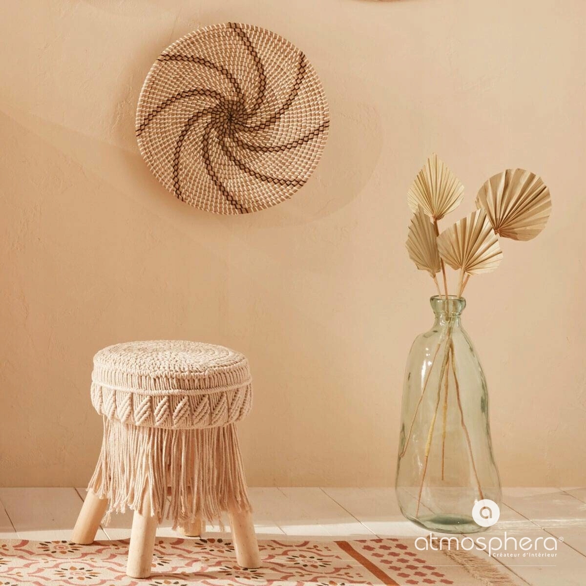 STOŁEK okrągły BOHO TABORET do toaletki wys. 42 cm Materiał drewno