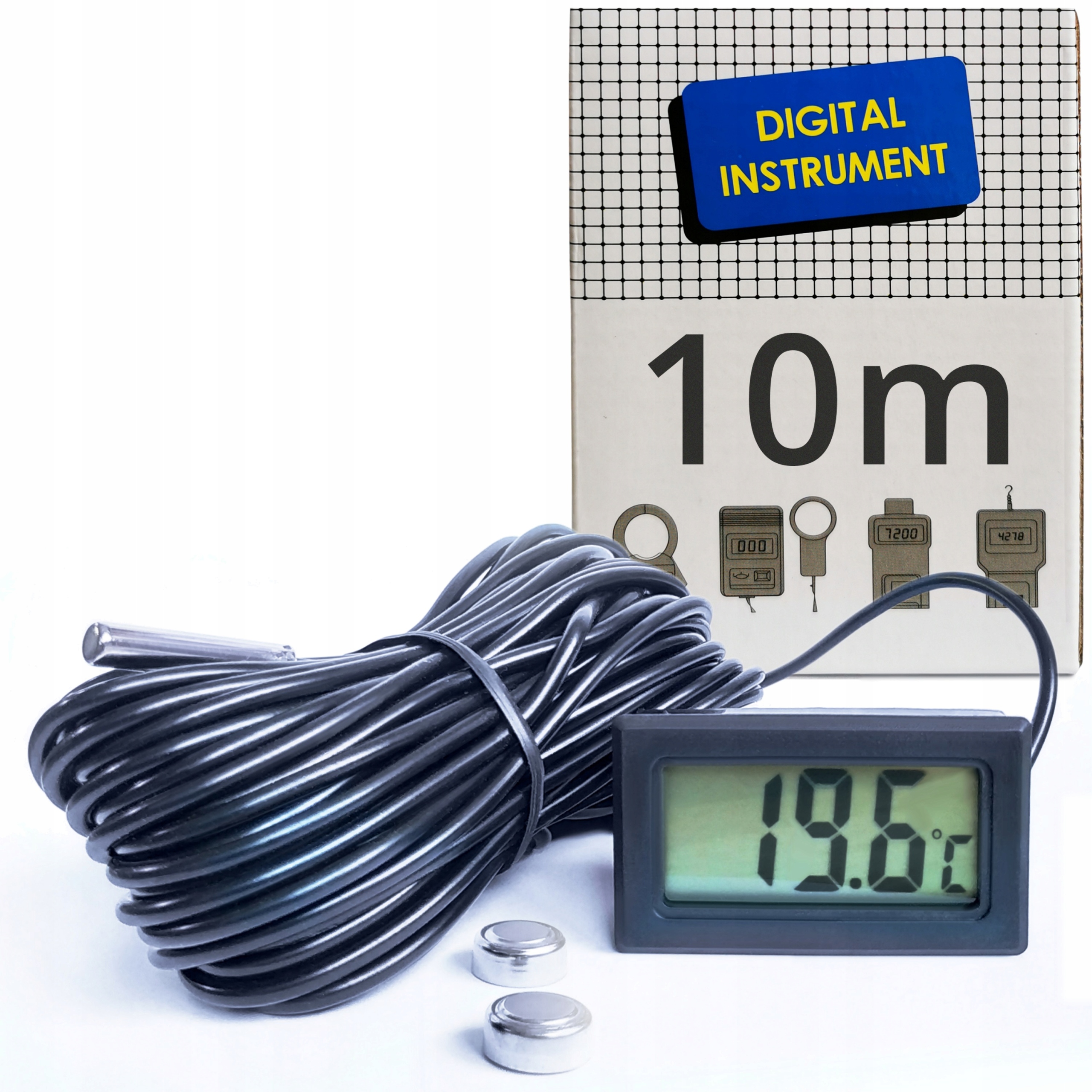 Termometr Elektroniczny Panelowy Sonda -50+110 Długi- 10M Przewód Baterie-Zdjęcie-0