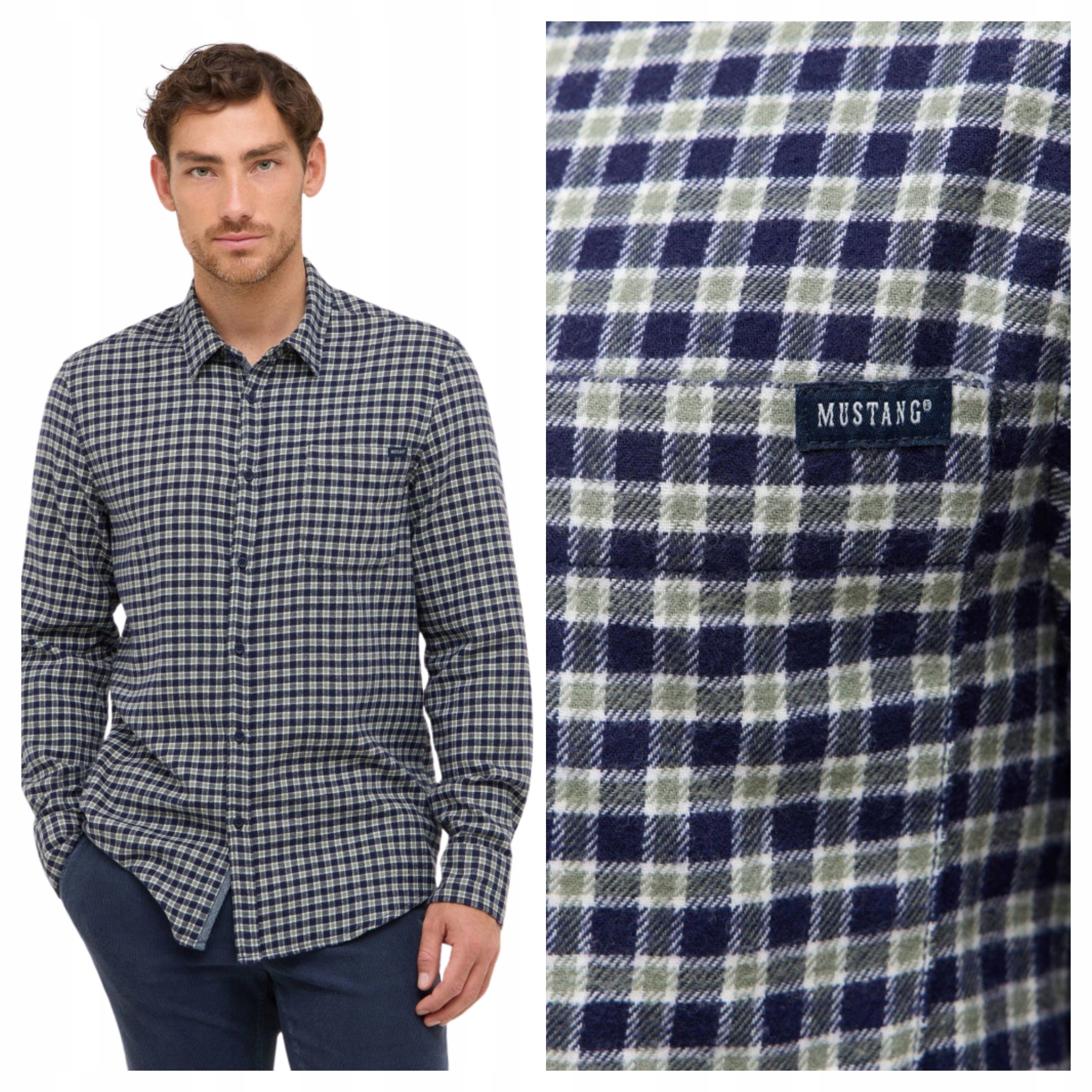 Pánská košile Mustang Eastbridge Bavlněná Modrá Mřížka L