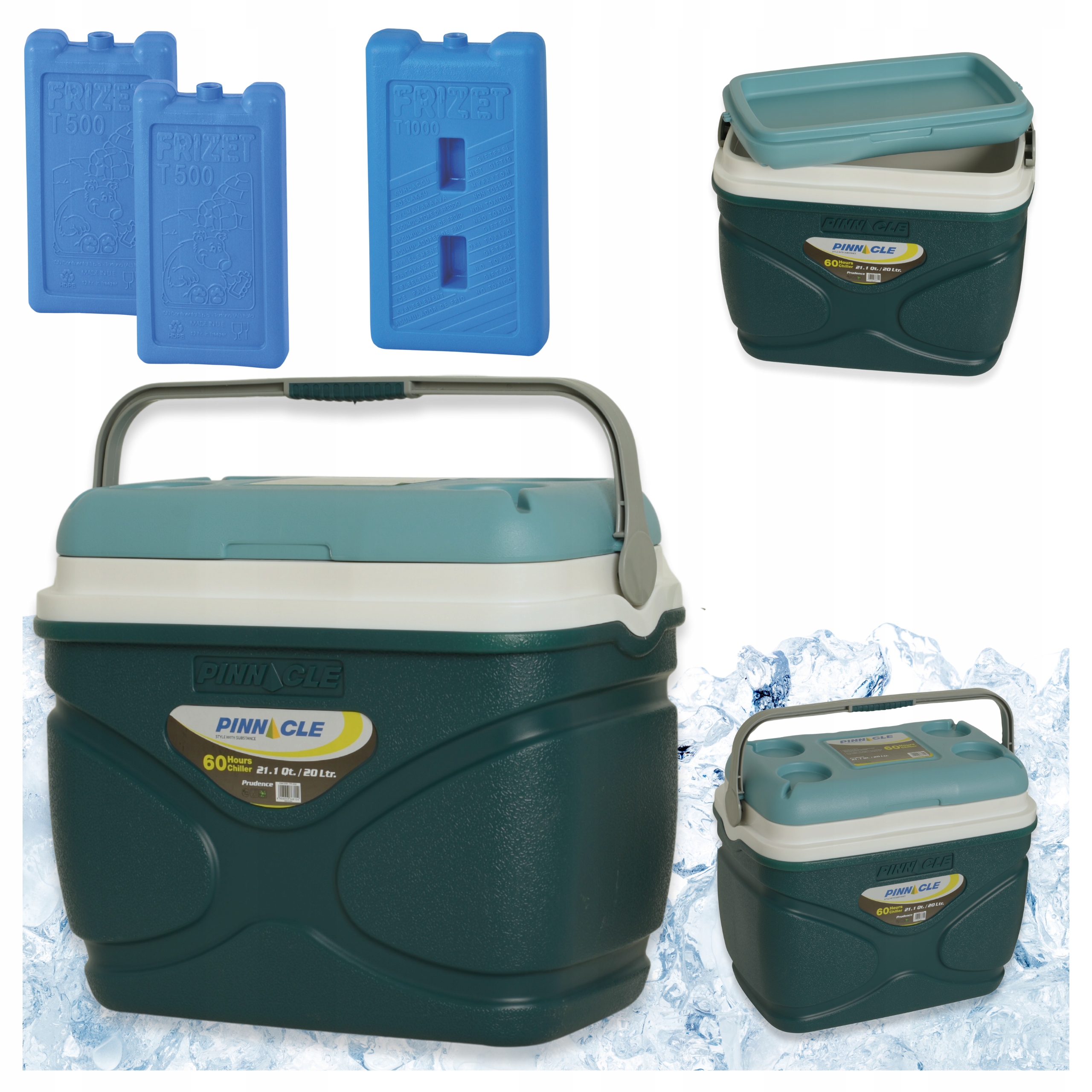 Velká turistická lednička Pinnacle 20 l modrá 3 náplně 2x 500 ml a 1000 ml