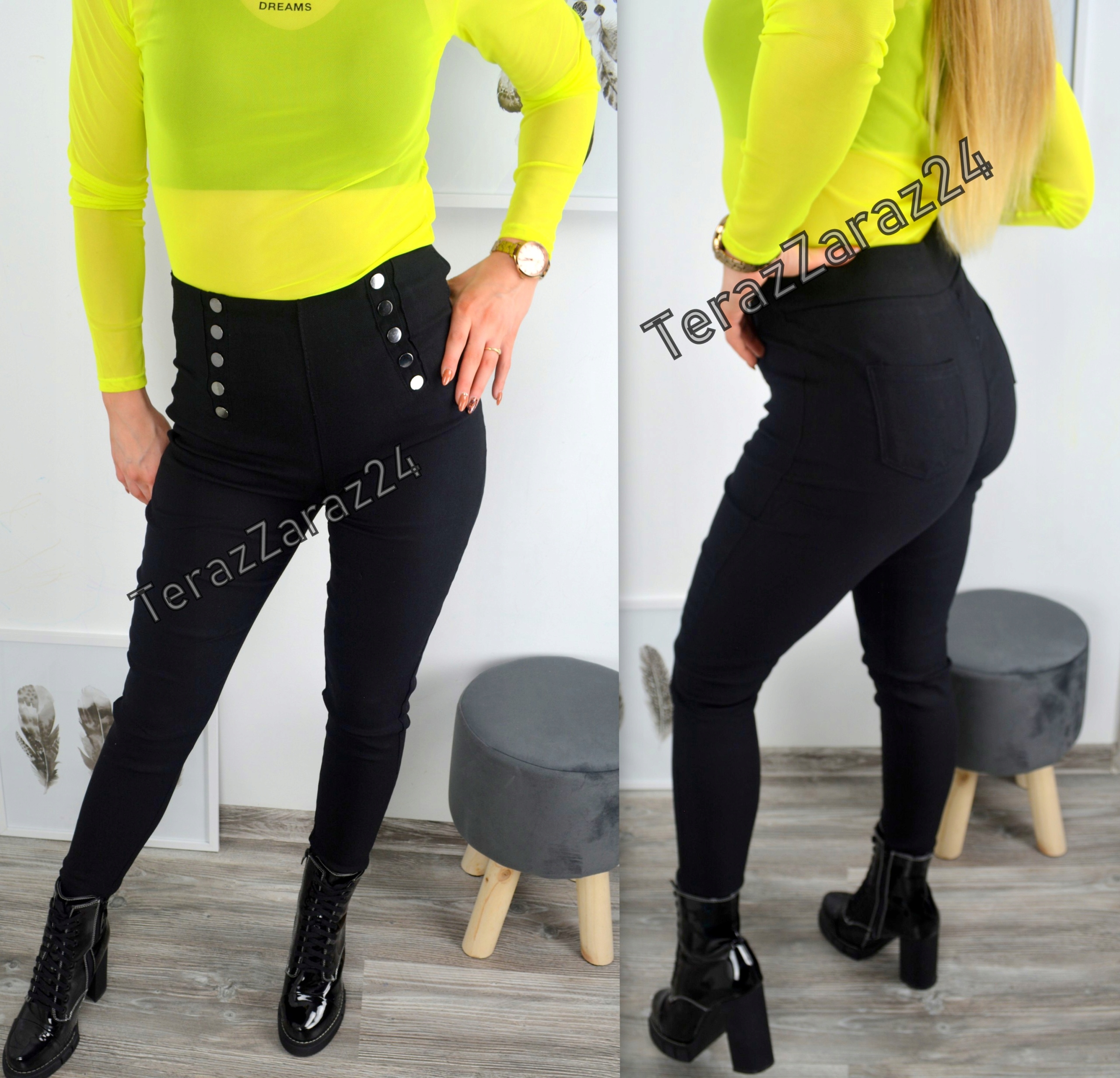 ELEGANCKIE SPODNIE WYSOKI STAN GUZIKI S/M Marka inna