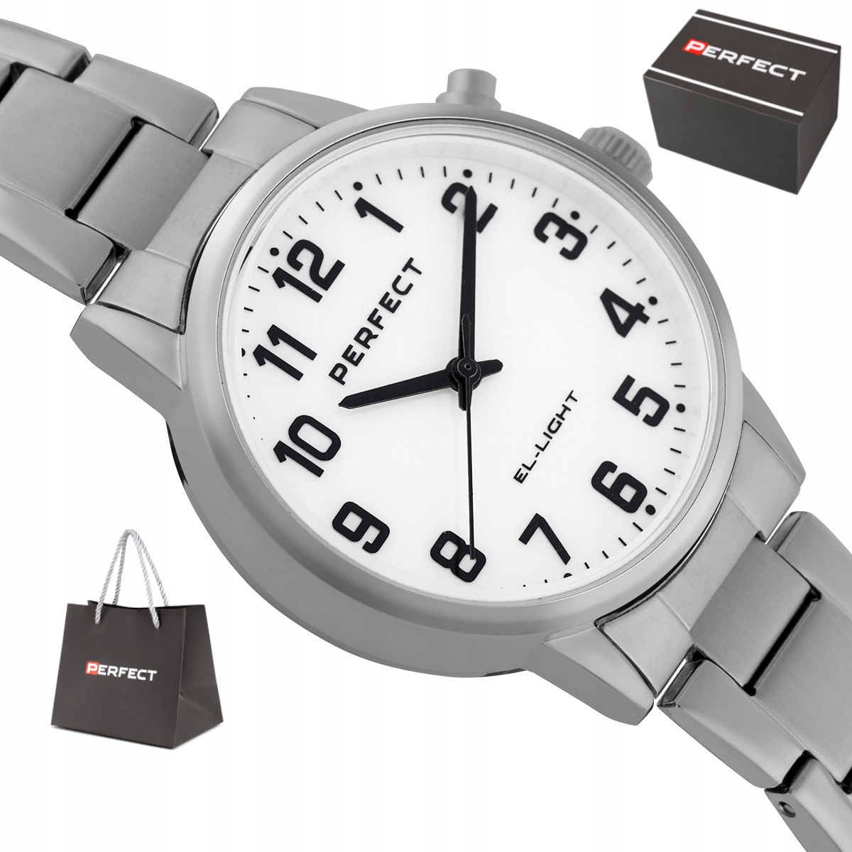 Dámské Čitelné Stříbrné Podsvícené Hodinky Perfect Pe EL002S-01 34 mm