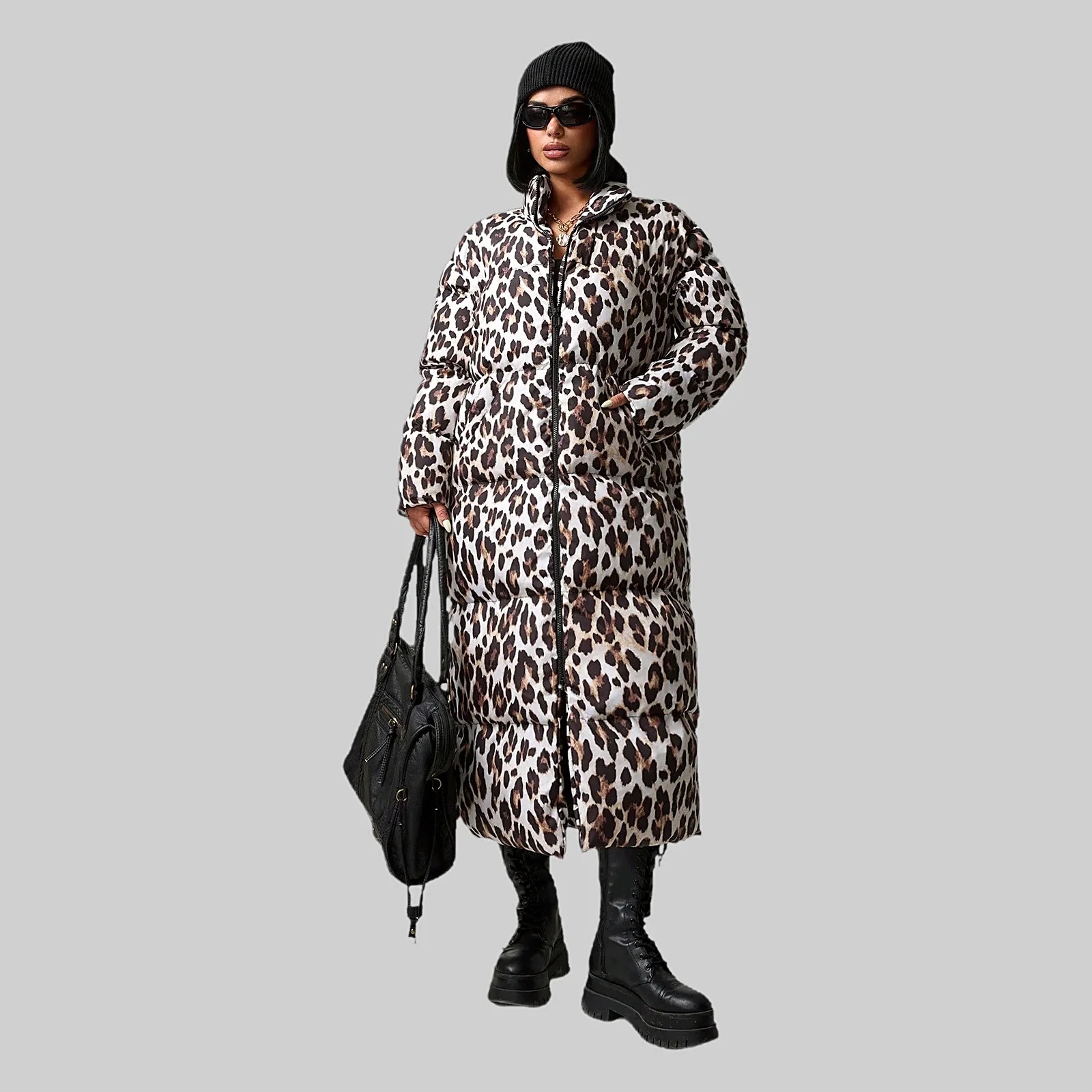 Dámský Péřový Kabát Prošívaný Vícebarevný Maxi Panterka Oversize M 38