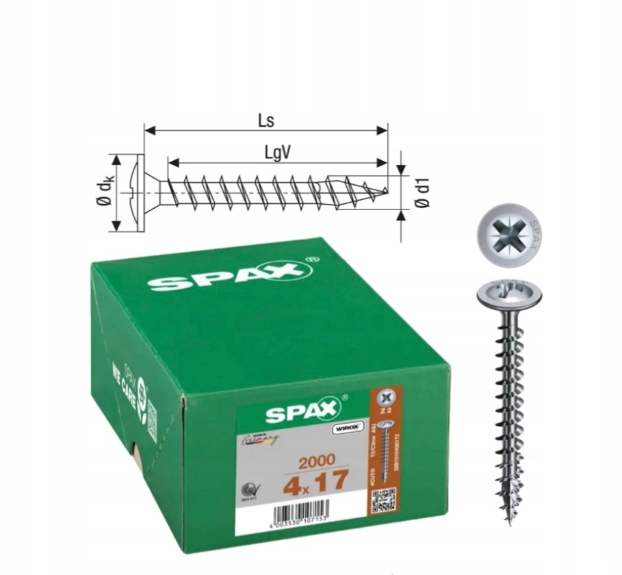 Univerzální šroub Wirox spax 4 x 17 Wirox podložka 2000 ks