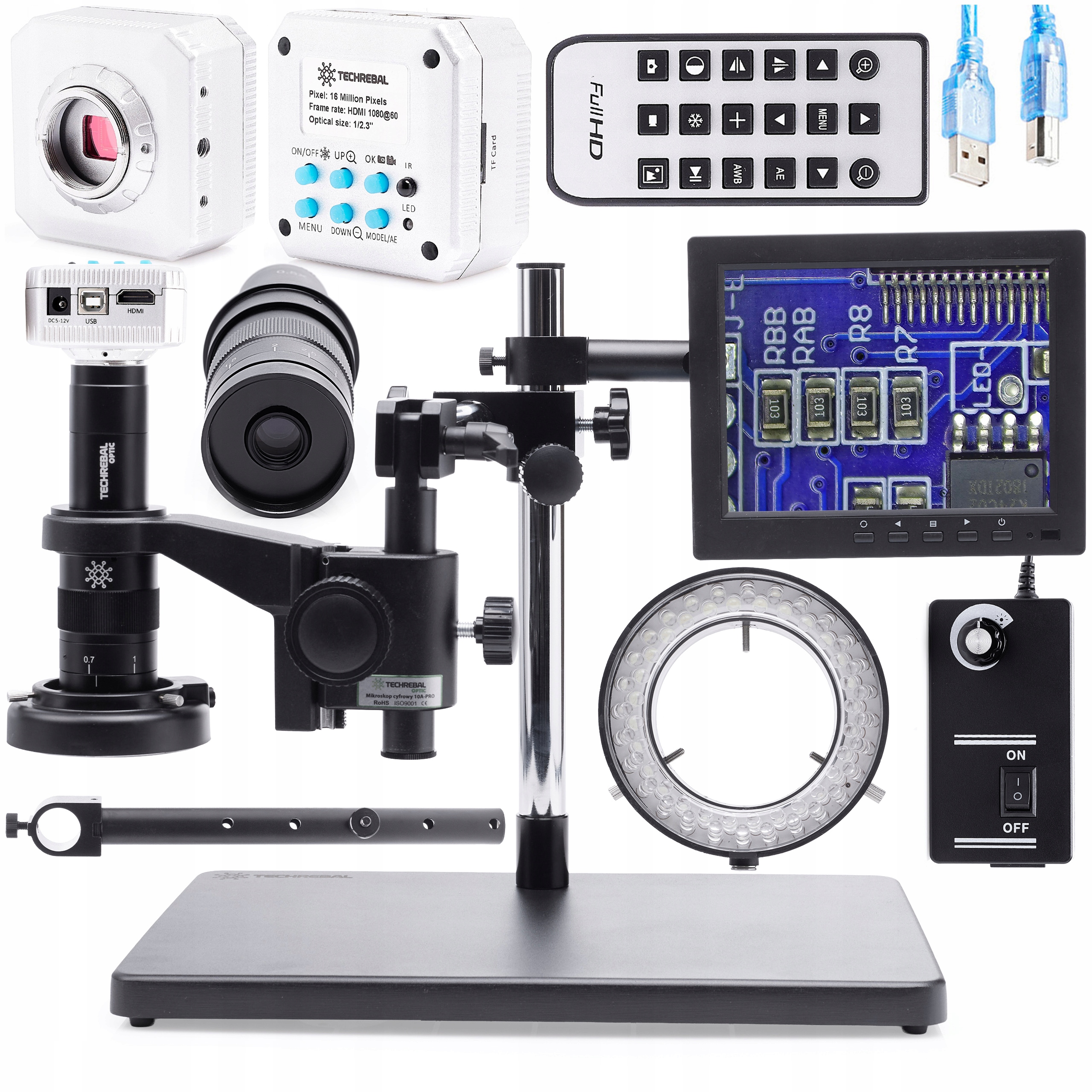 Digitální Mikroskop 10A Techrebal Kamera 16MP 4K Monitor Osvětlení 56X Led
