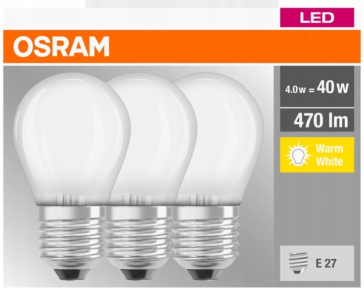 

Osram żarówka kulka Led E27 4W=40W 470lm 2700K x3