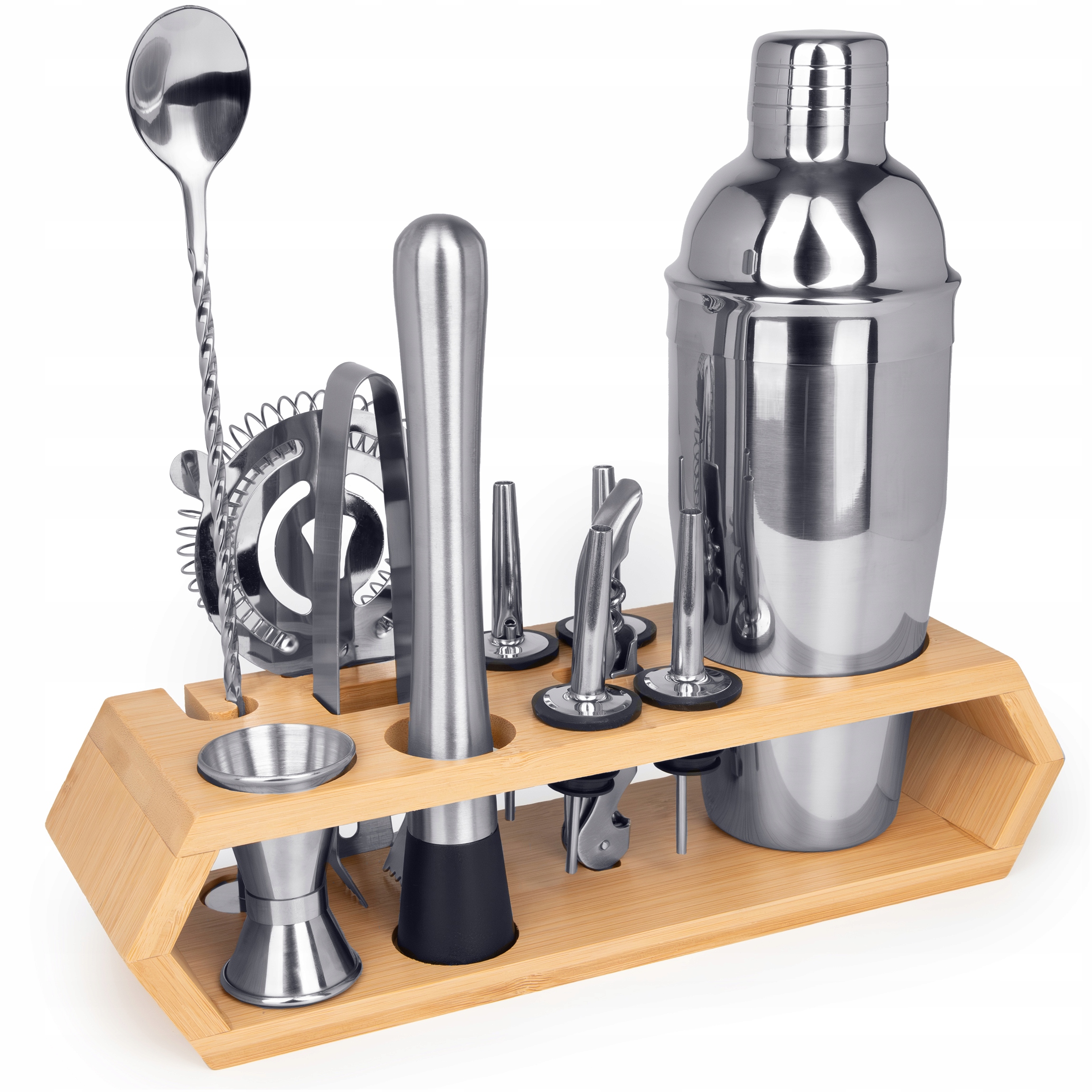 Zestaw barmański do drinków shaker 750 ml muddler jigger łyżka stojak 12 el
