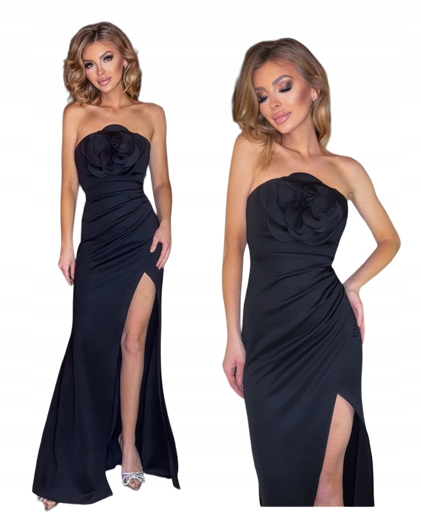 Kathy Černá Dlouhá Šaty S Rozparkem Na Ples Studnička s květem L