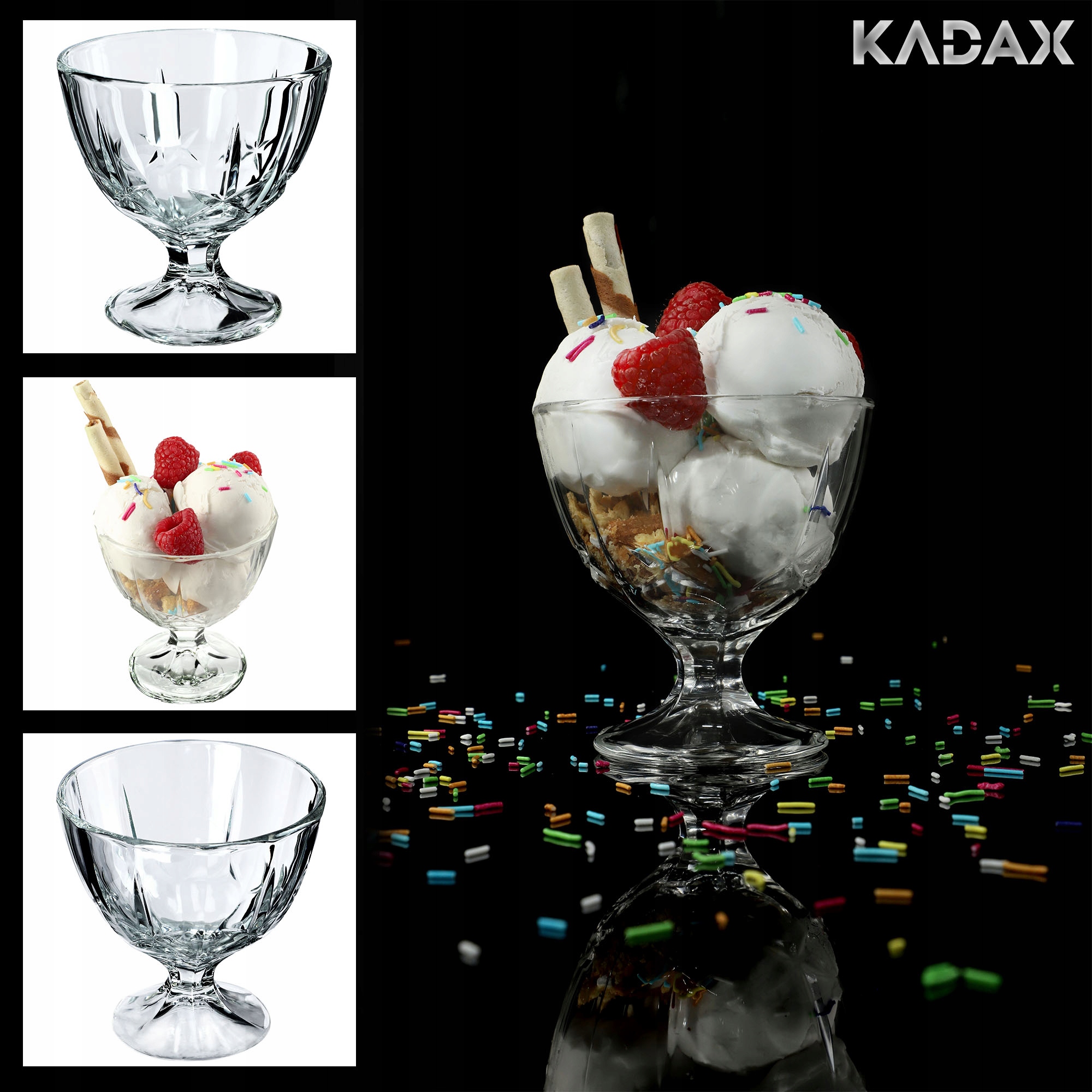 6x PUCHARKI DO DESERÓW LODÓW SZKLANE 300ml PUCHAREK NA LODY KOMPLET Pojemność 300 ml