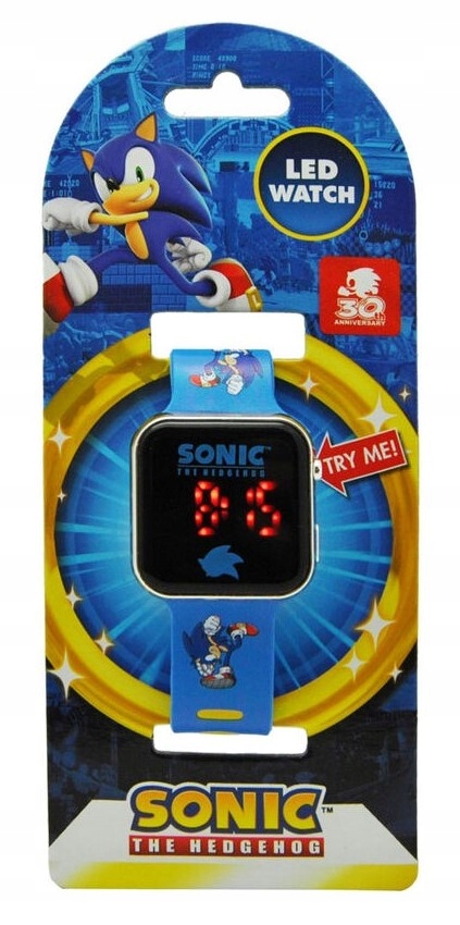 SONIC JEŻ niebieski w akcji zegarek cyfrowy LED