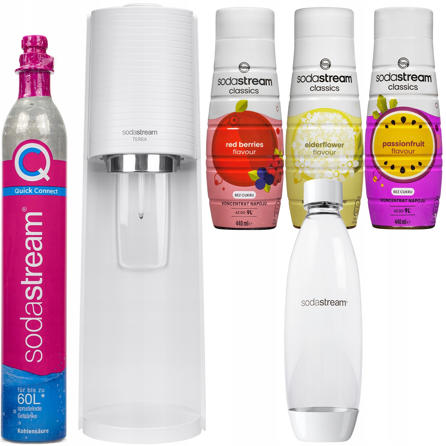saturátor Na Vodu Sodastream Terra Biela Fľaša 3x Sirup Bez Cukru