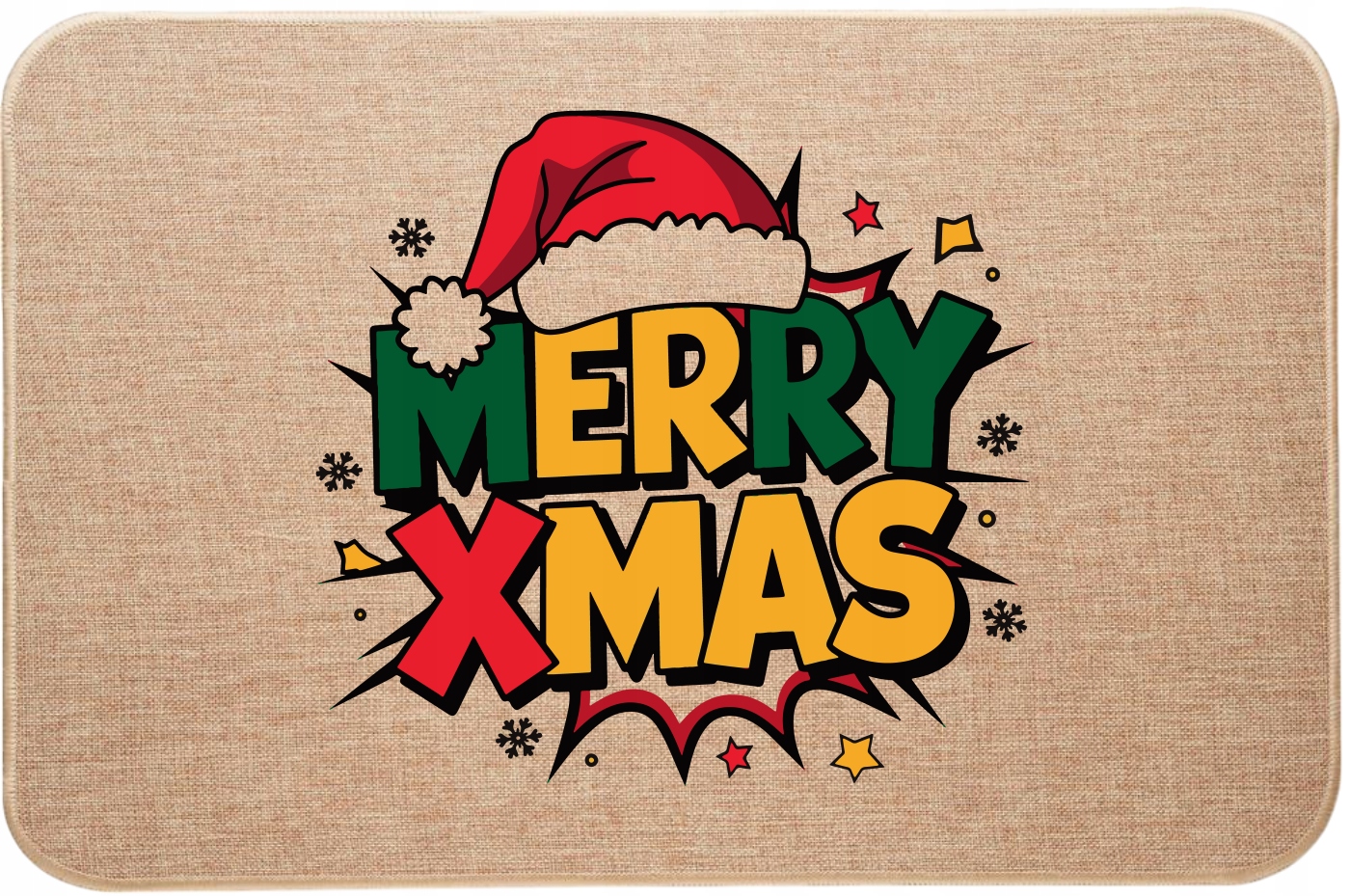 Vánoční lněná rohožka s barevným potiskem Merry Xmas