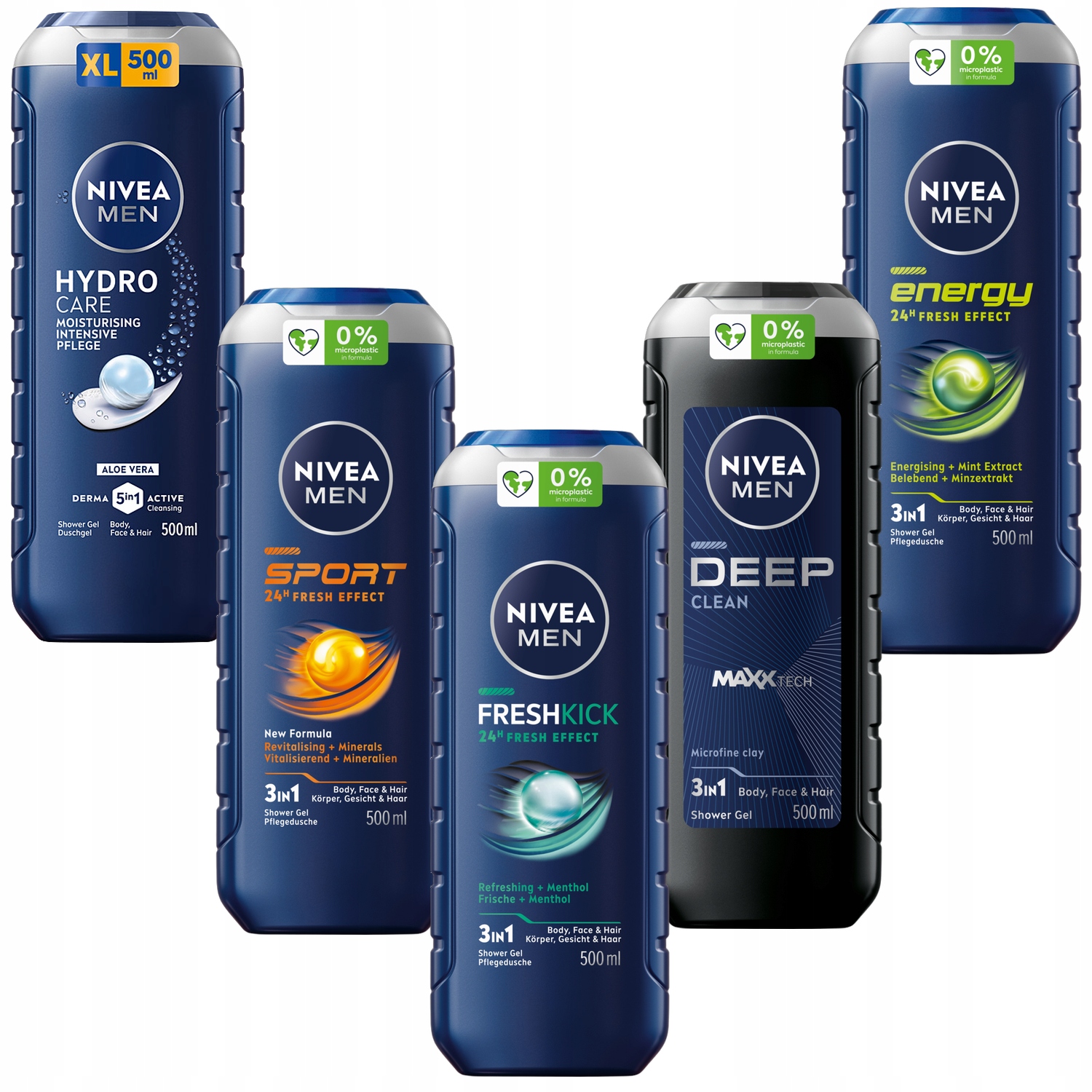 Nivea Men Sada čerstvých sprchových gelů 3v1 pro muže 5x500 ml