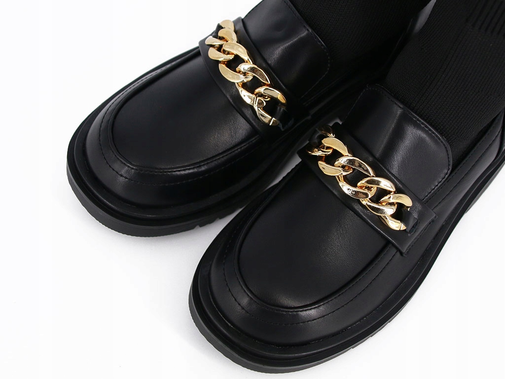 BOTKI ZE SKARPETKĄ BUTY ZE ZŁOTYM ŁAŃCUCHEM CZARNE DLA DZIEWCZYNKI 33 Rozmiar (new) 33