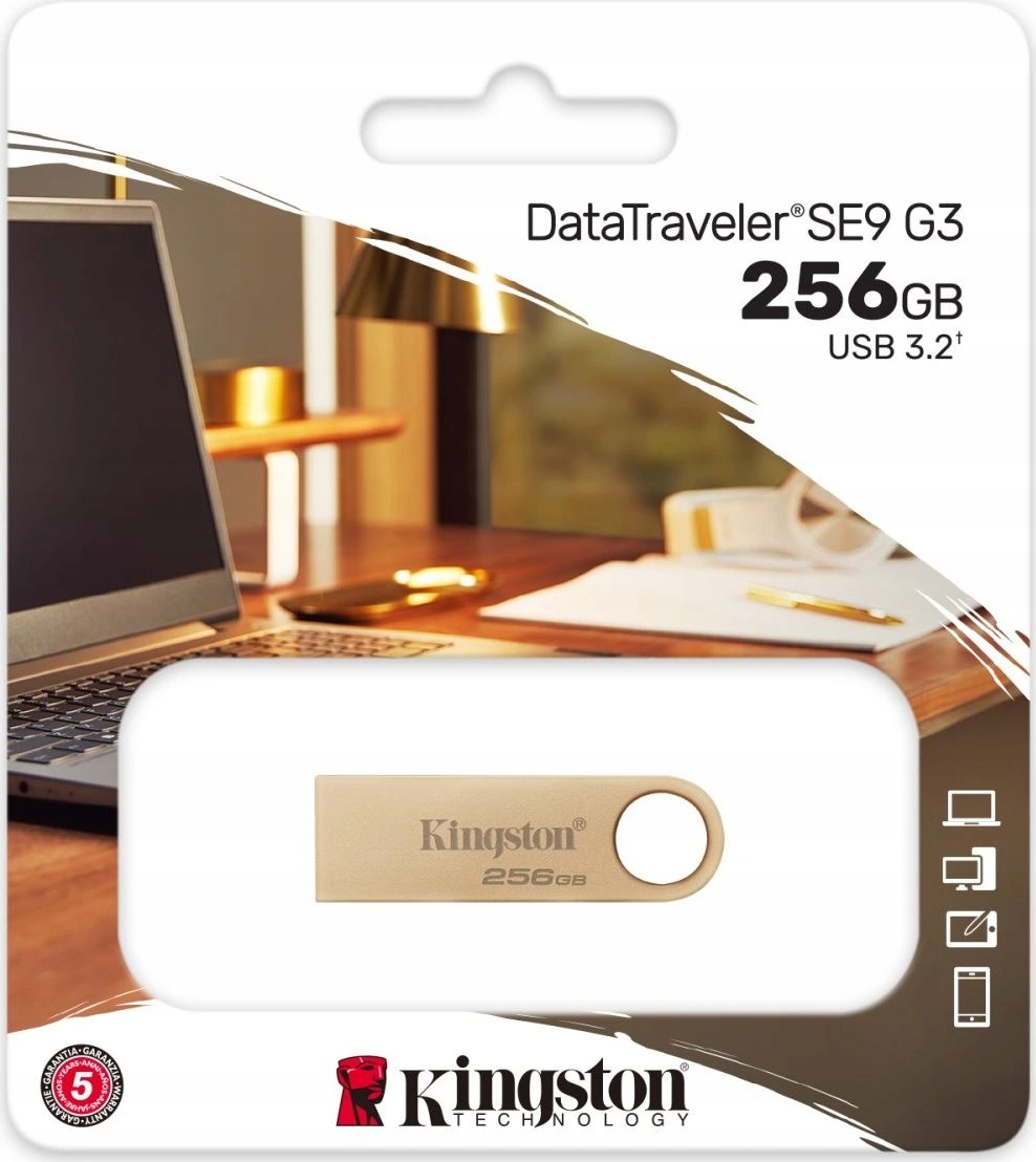 Kingston DataTraveler SE9 G3 256GB Usb 3.2 Gen 1 (220MB/s) zlatý