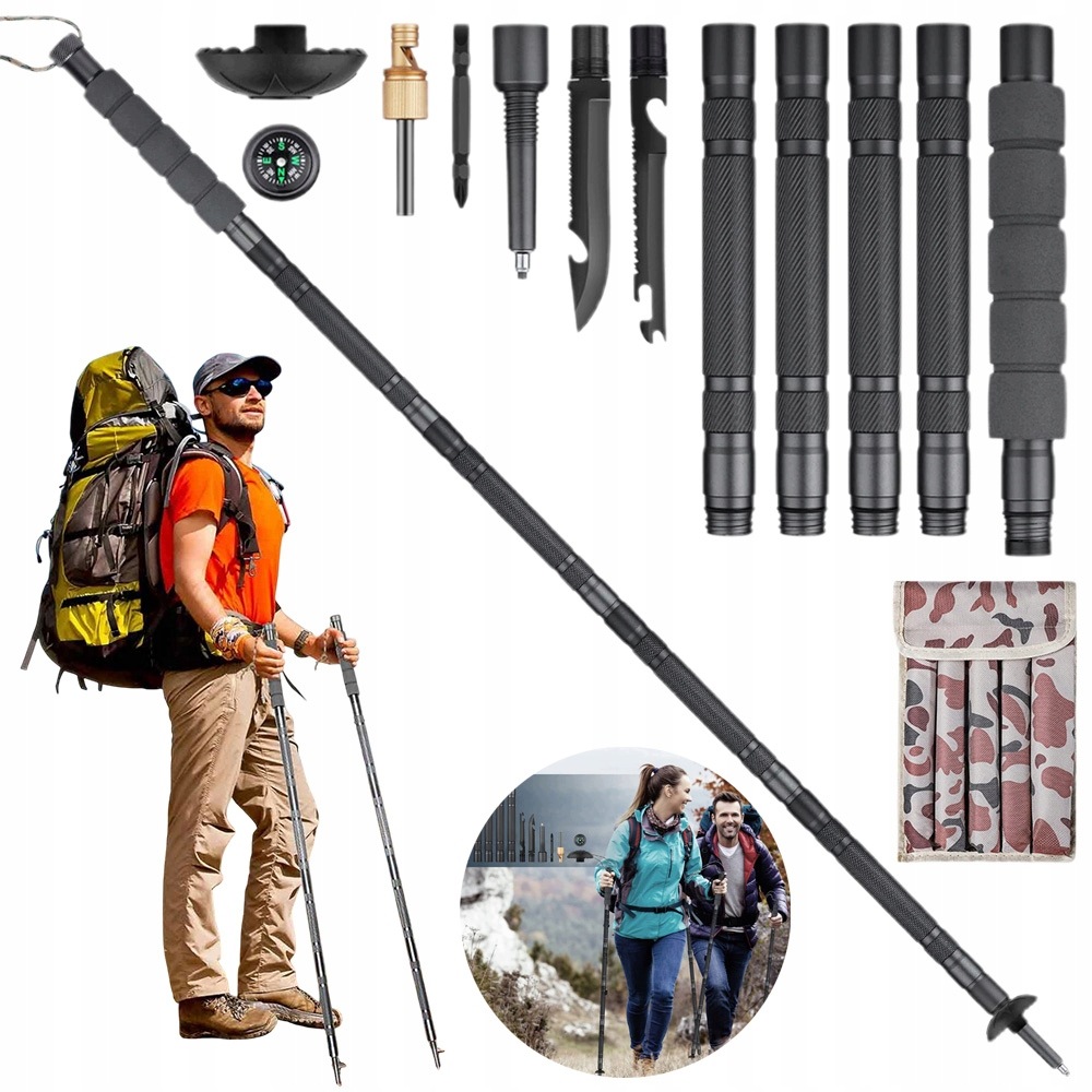 Ultralekkie Kije Nordic Walking 12W1 Z Kompasem Gwizdkiem Do Biwakowania