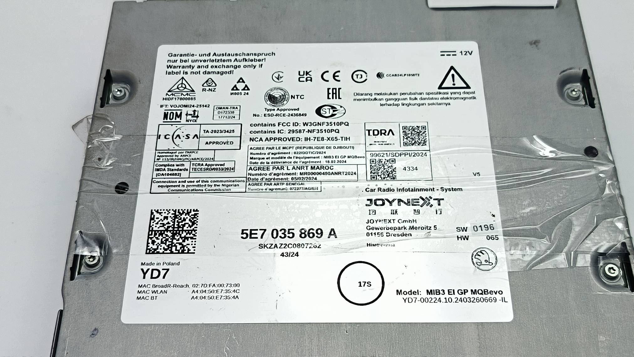 player navigation devices 5E7035869A SKODA OCTAVIA IV LIFT