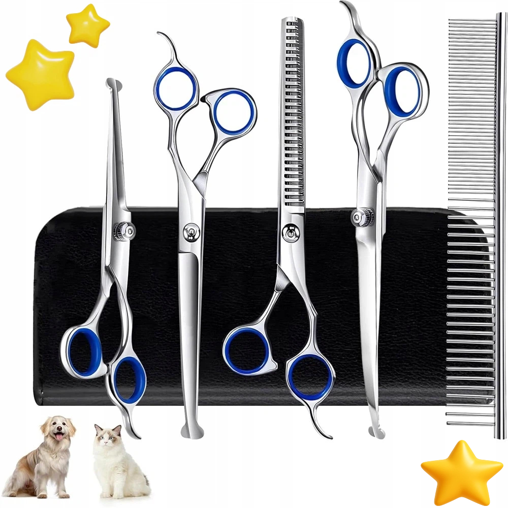 Levně Sada Obloukových Groomerských Nůžek 4CR 4V1 Pro Psy, Ergonomické