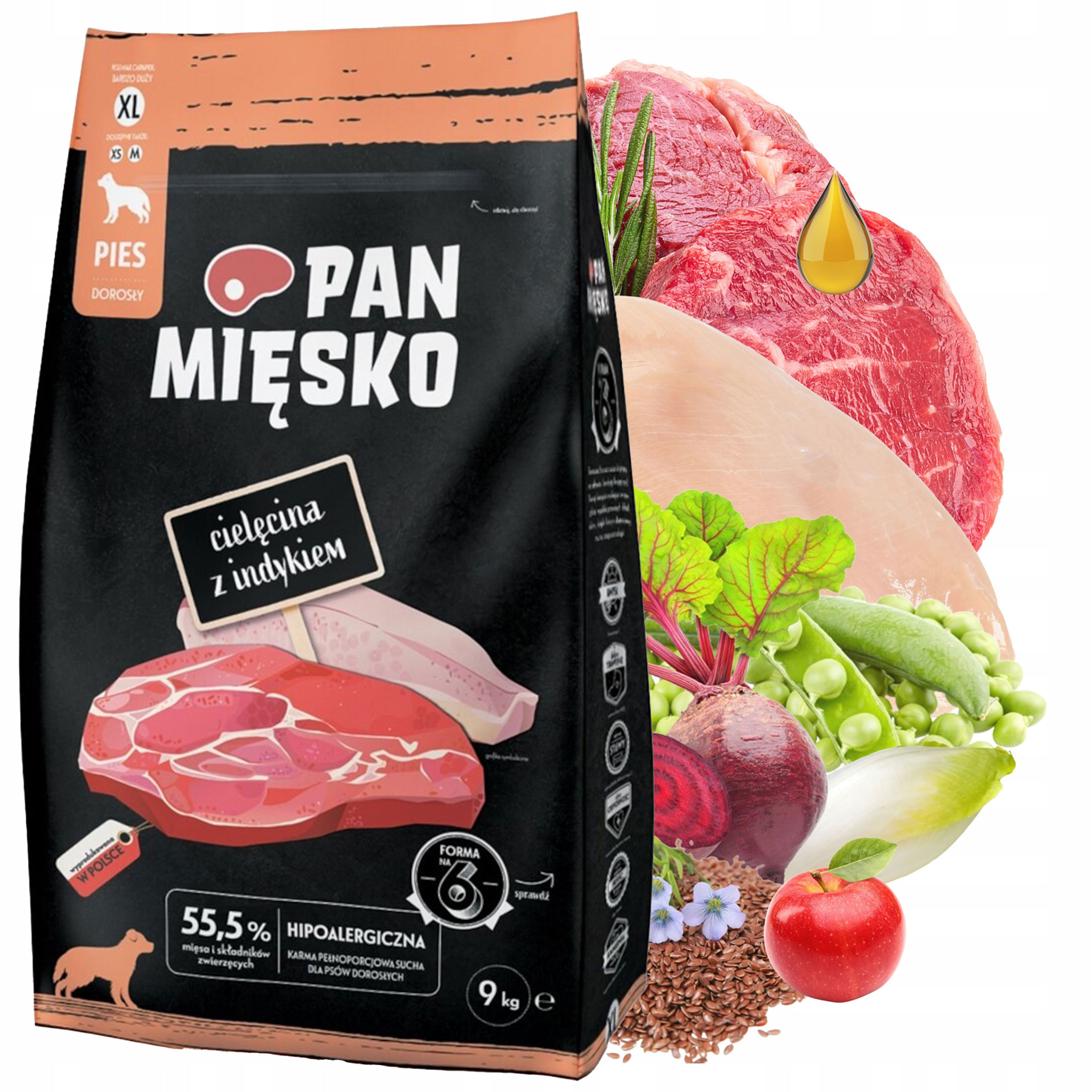 Levně Pan Mięsko Krmivo Telecí maso Krůta Křupky XL 9 kg hypoalergenní