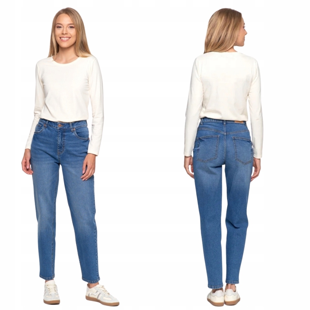 Spodnie Mom Fit Jeansowe Damskie Wysoki Stan Luźne Modne Jeansy Moraj 40