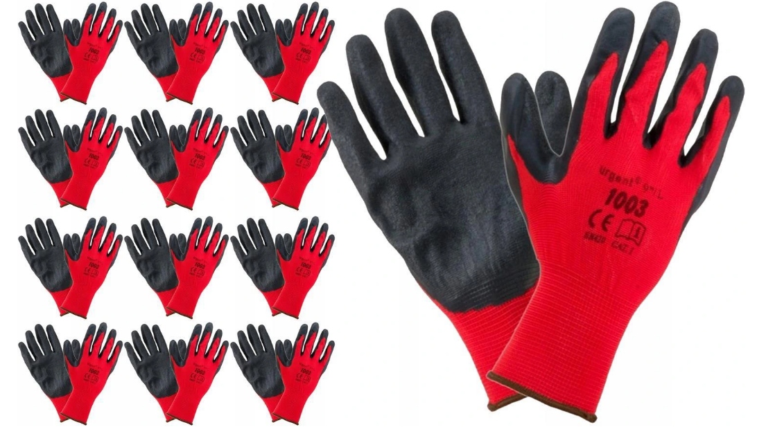 

12x Rękawice robocze Urgent 1003 Latex Czerw. r. 9