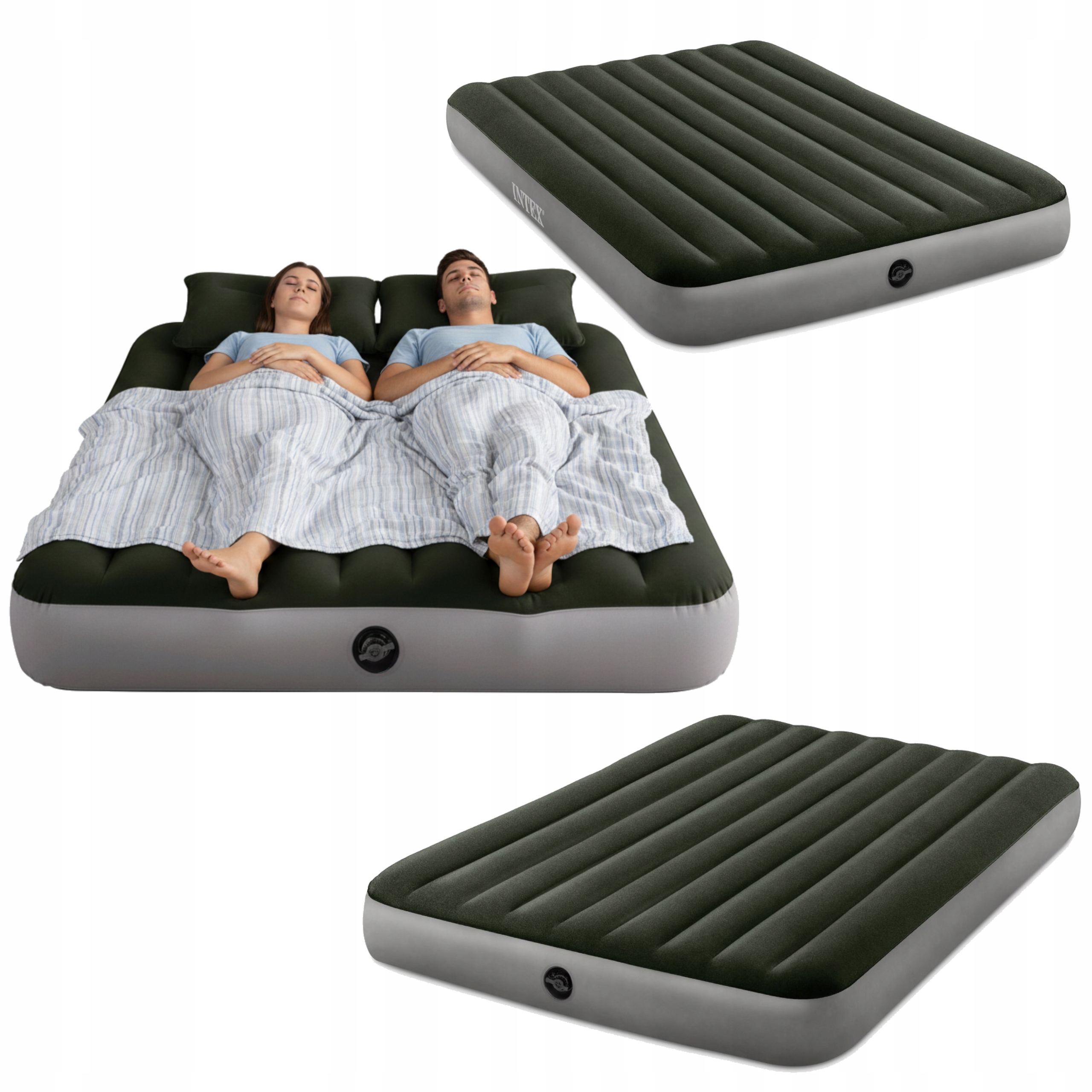 Materac Dmuchany Welurowy Łóżko Do Spania Dwuosobowe 203x152 cm Zielony