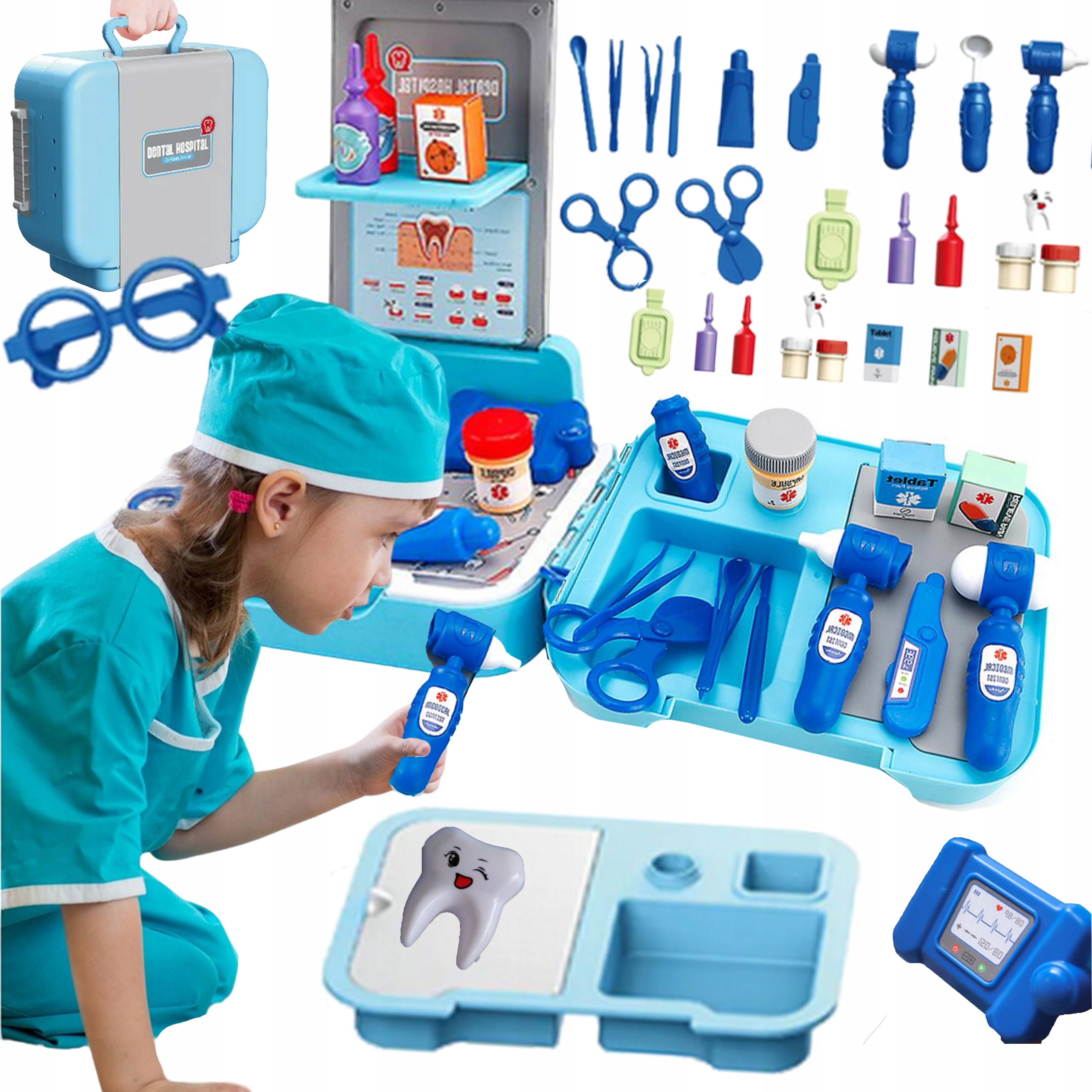 MAŁY DOKTOR ZESTAW MAŁEGO LEKARZA DENTYSTY W WALIZCE 3w1 DLA DZIECI WOOPIE