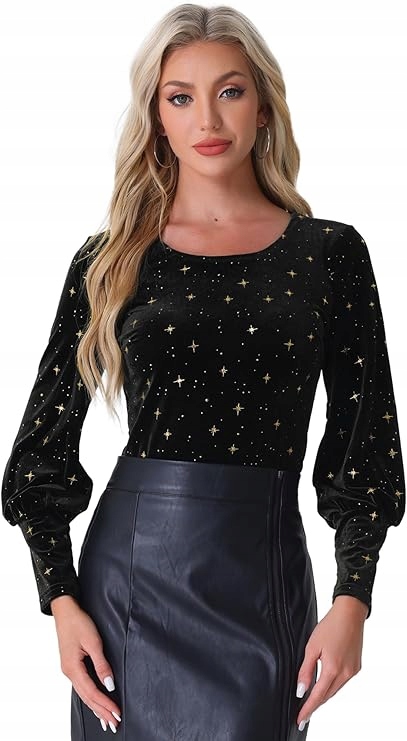 Elegantní dámská sametová halenka s černým brokátovým dlouhým rukávem