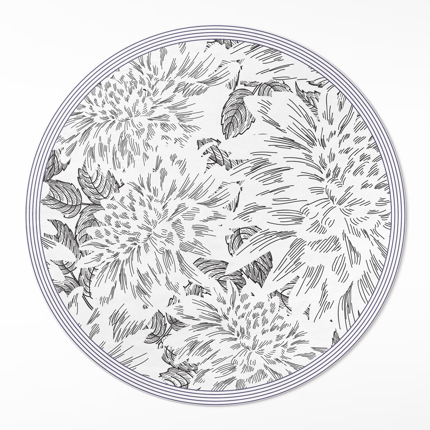 Okrúhly vinylový Behúň Loft Do kancelárie Náčrt kvetov, štýlová lúka ⌀ 130 cm