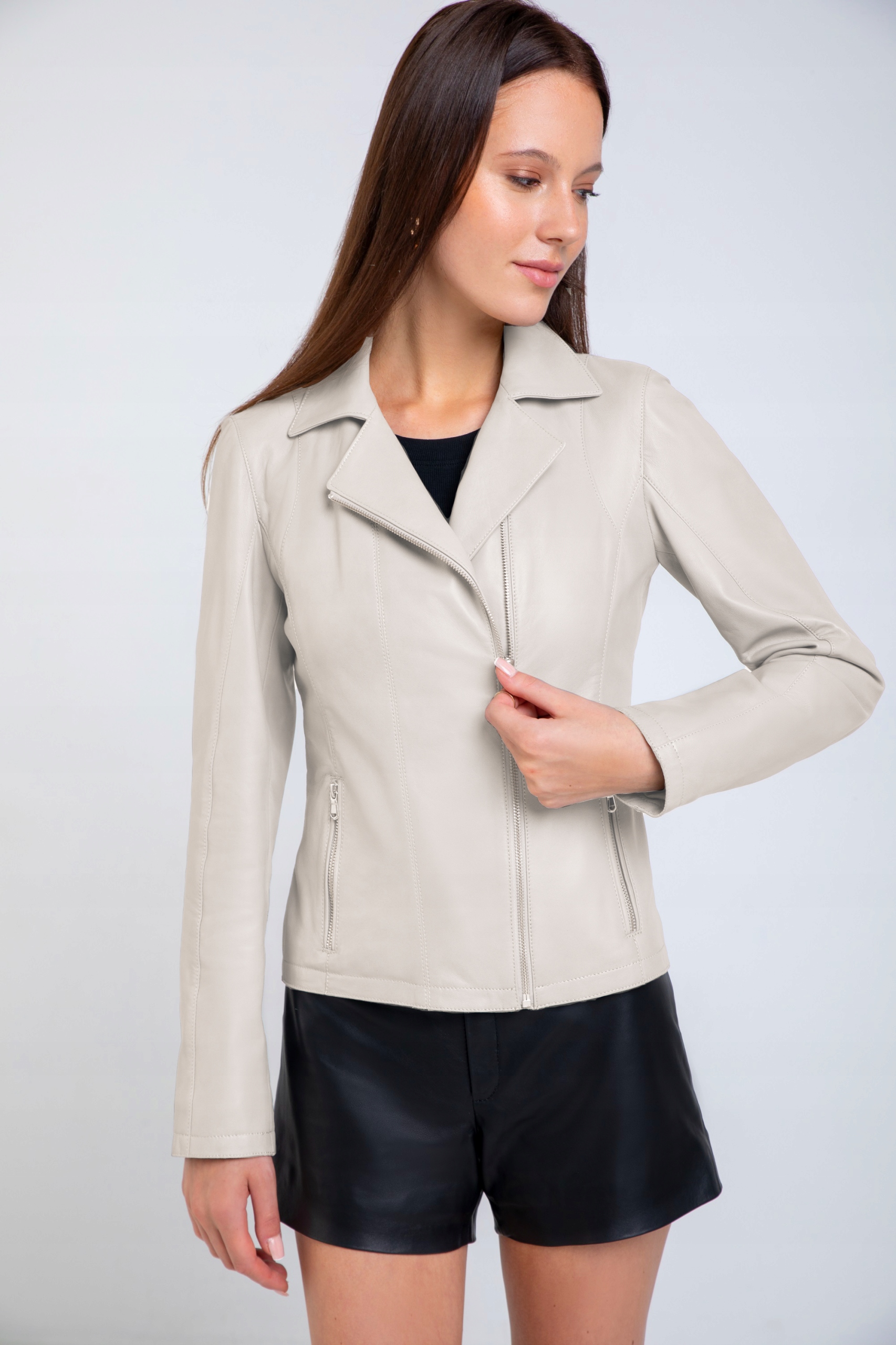 Kožená Dámská Ramoneska Brita Slonová Kost 2XL