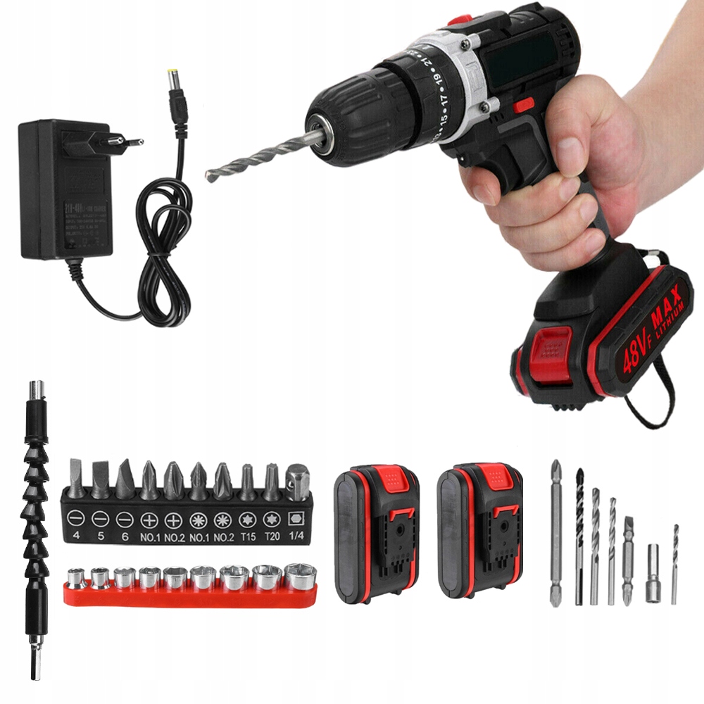 48V Elektrická Příklepová Vrtačka S 2 Lithiovými Bateriemi A Akcesoria