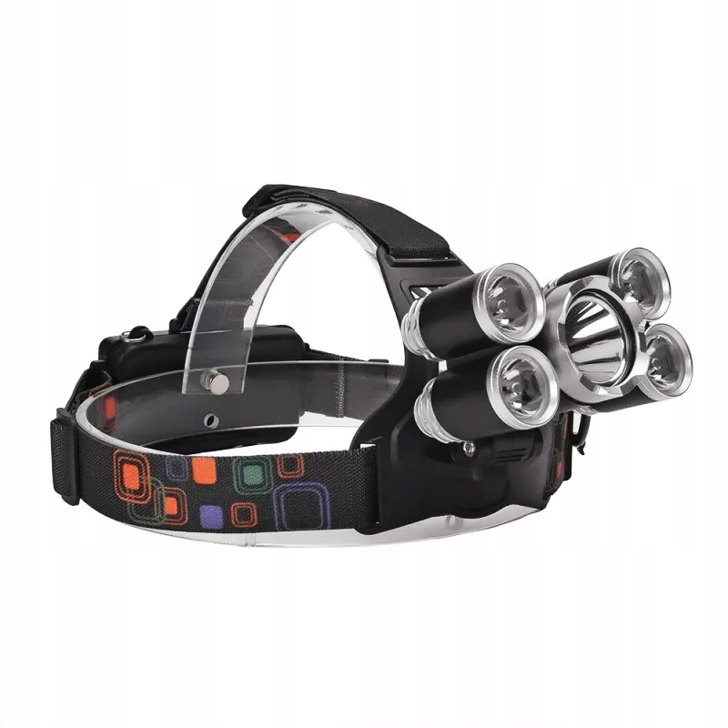 LATARKA CZOŁOWA 5 LED ZOOM MOCNA LAMPKA REFLEKTOR CZOŁÓWKA WODOODPORNA Kolor dominujący czarny