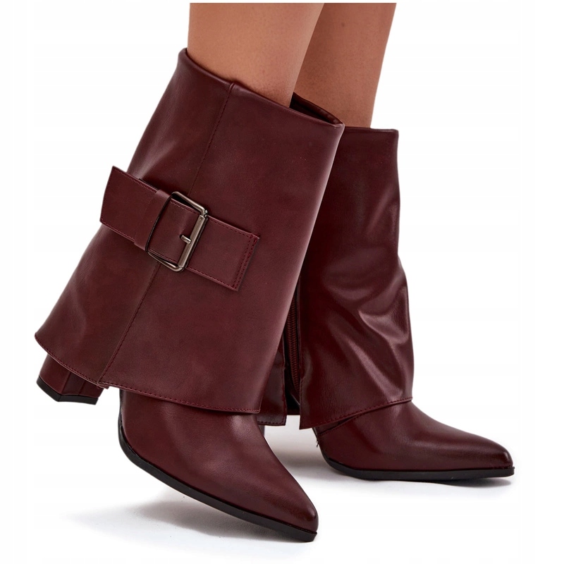 Dámské Kotníkové Boty Zateplené Vyšívaným Svršek Spona Sloupek Bordó 39