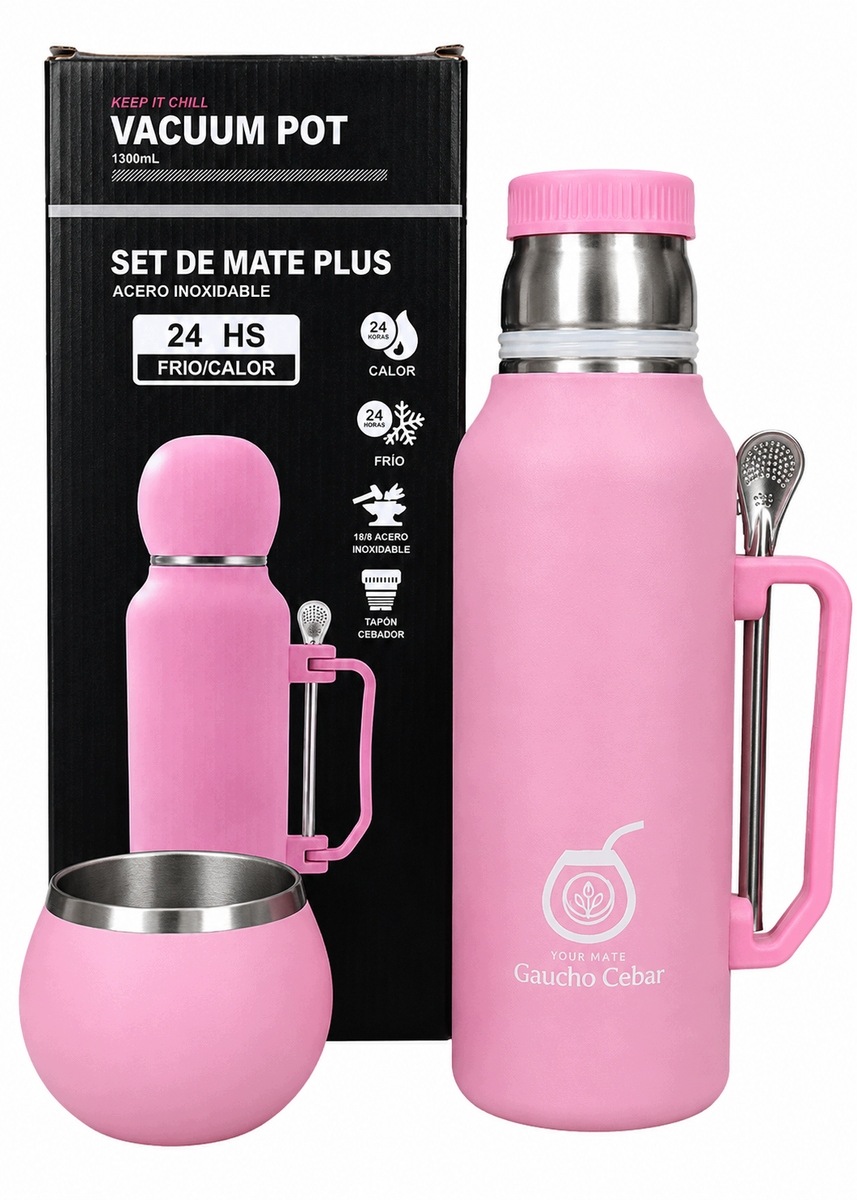 Termos Set De Mate Plus Pink Yerba Go Yerba Mate 1,3 L Tykva Bombilla