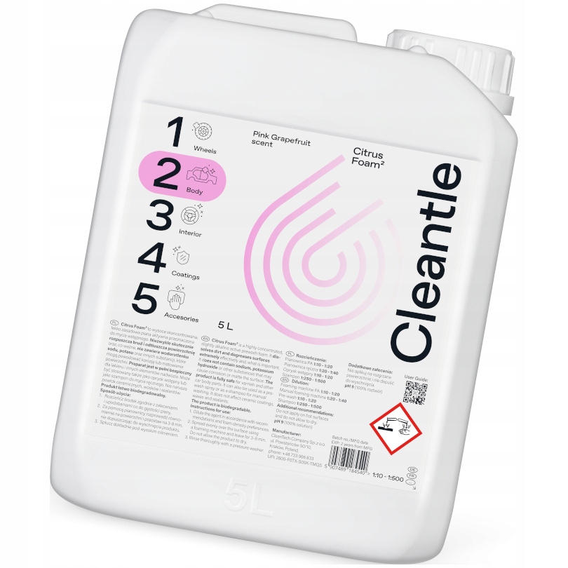 Cleantle CItrus Foam 5L Zasadowa Wydajna Piana Aktywna Do Mycia Wstępnego
