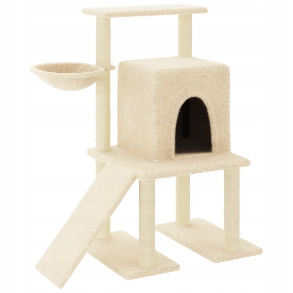 Levně Škrabadlo pro kočky sisalovými sloupky, krémové, 96,5 cm