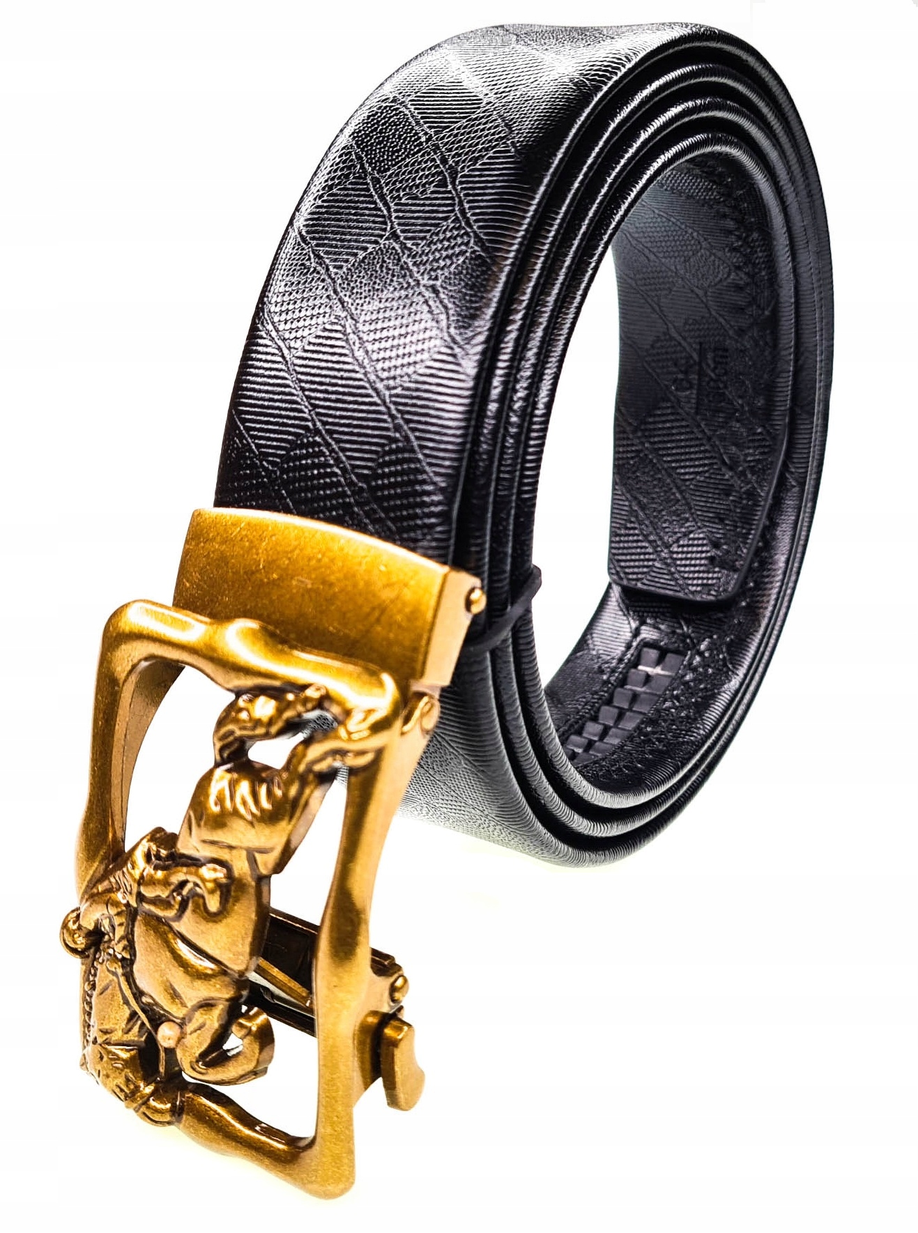 Luxusní Černý Pánský Kožený Opasek Automatický Kůň Jezdec 150 CM