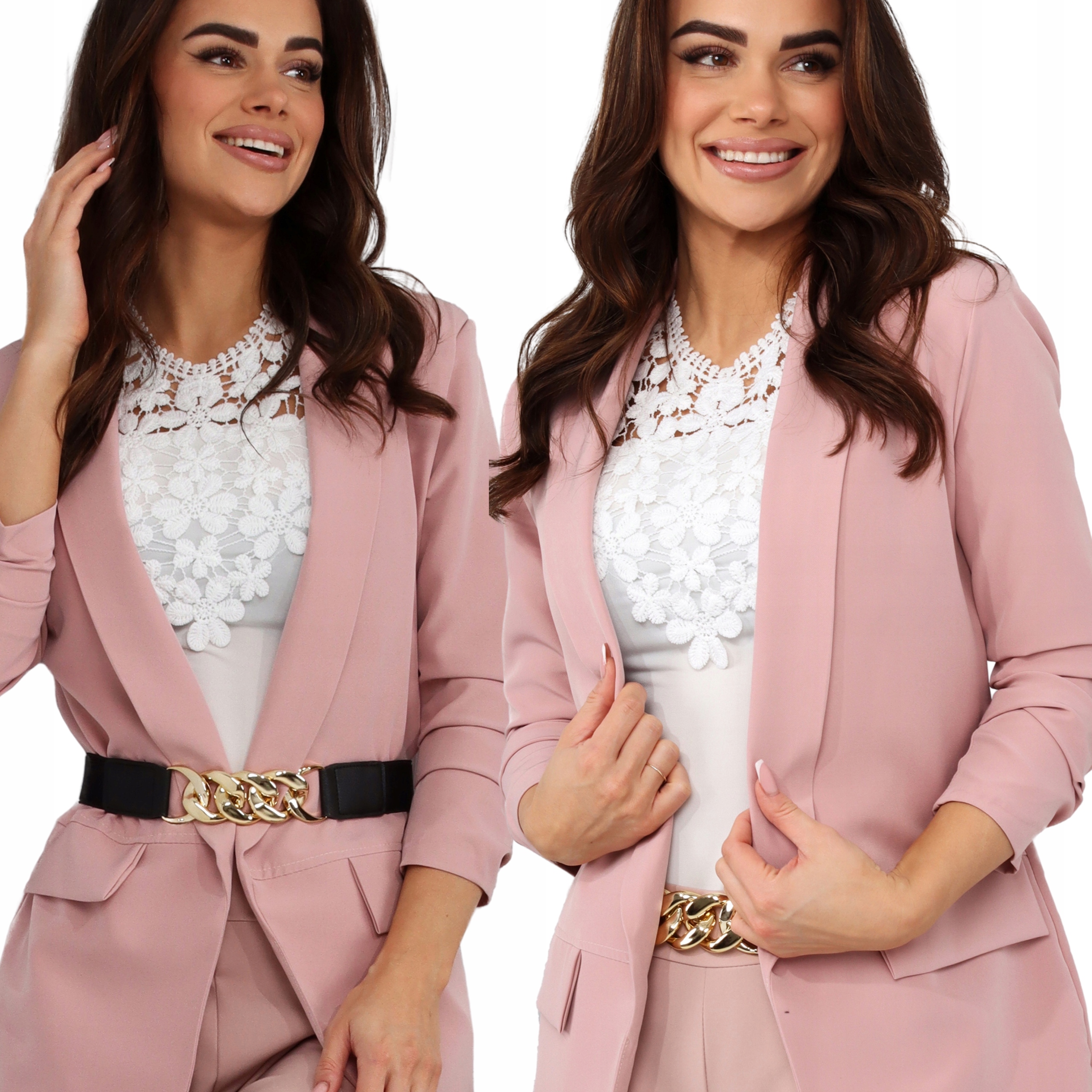 Żakiet Damski Kobiecy Narzutka Marynark Luźny Klasyk 44/46 2XL/3XL Róż 2593