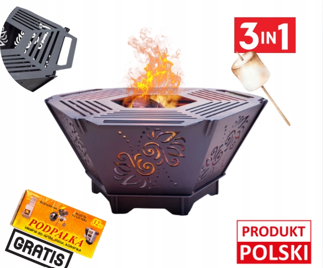 Zahradní Ohniště 76 cm S Úchyty Velké Pevné Ocelové Grilovací Ohniště