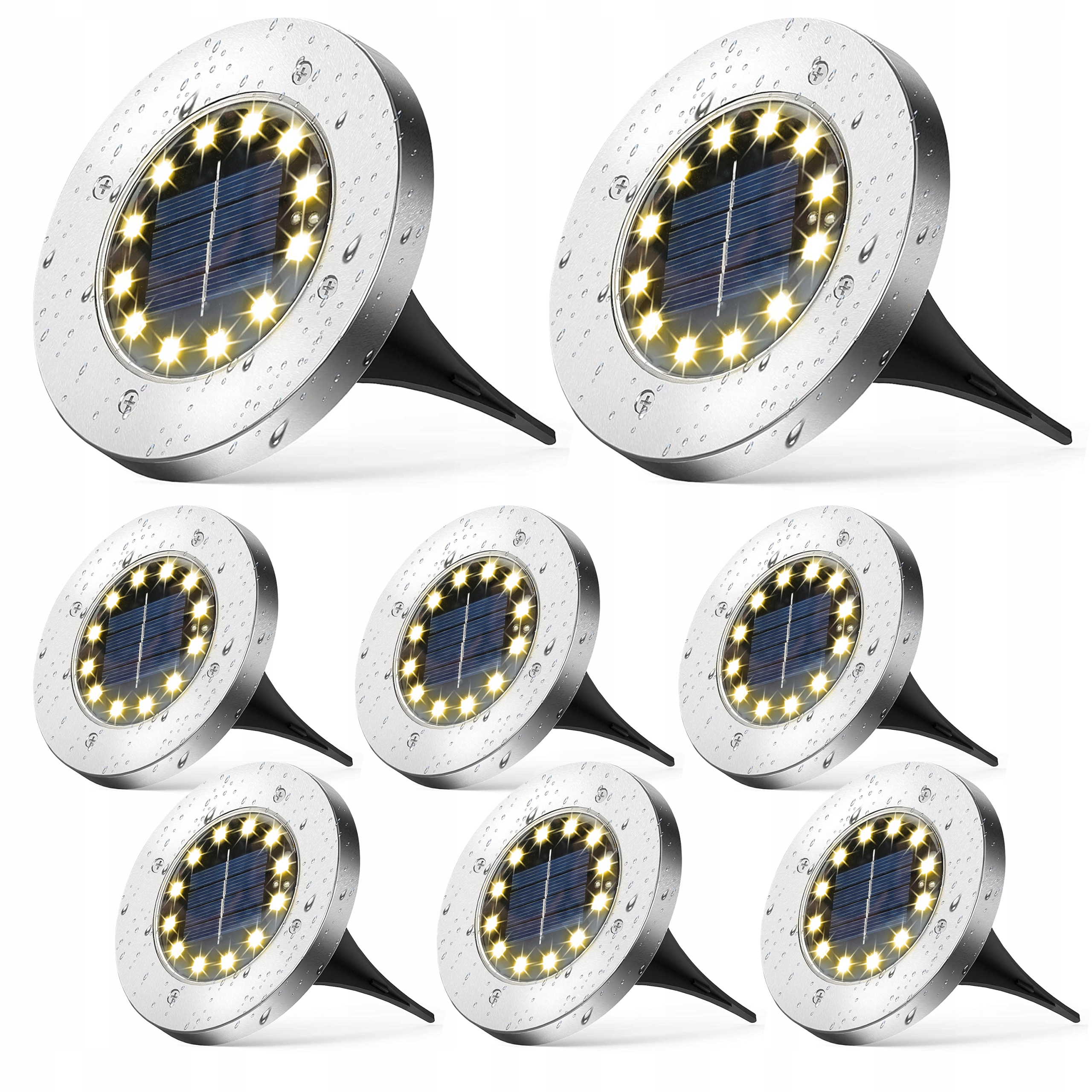 Lampa Solarna Ogrodowa 8szt Dyski Gruntowe Czujnik Zmierzchu Lampki Led