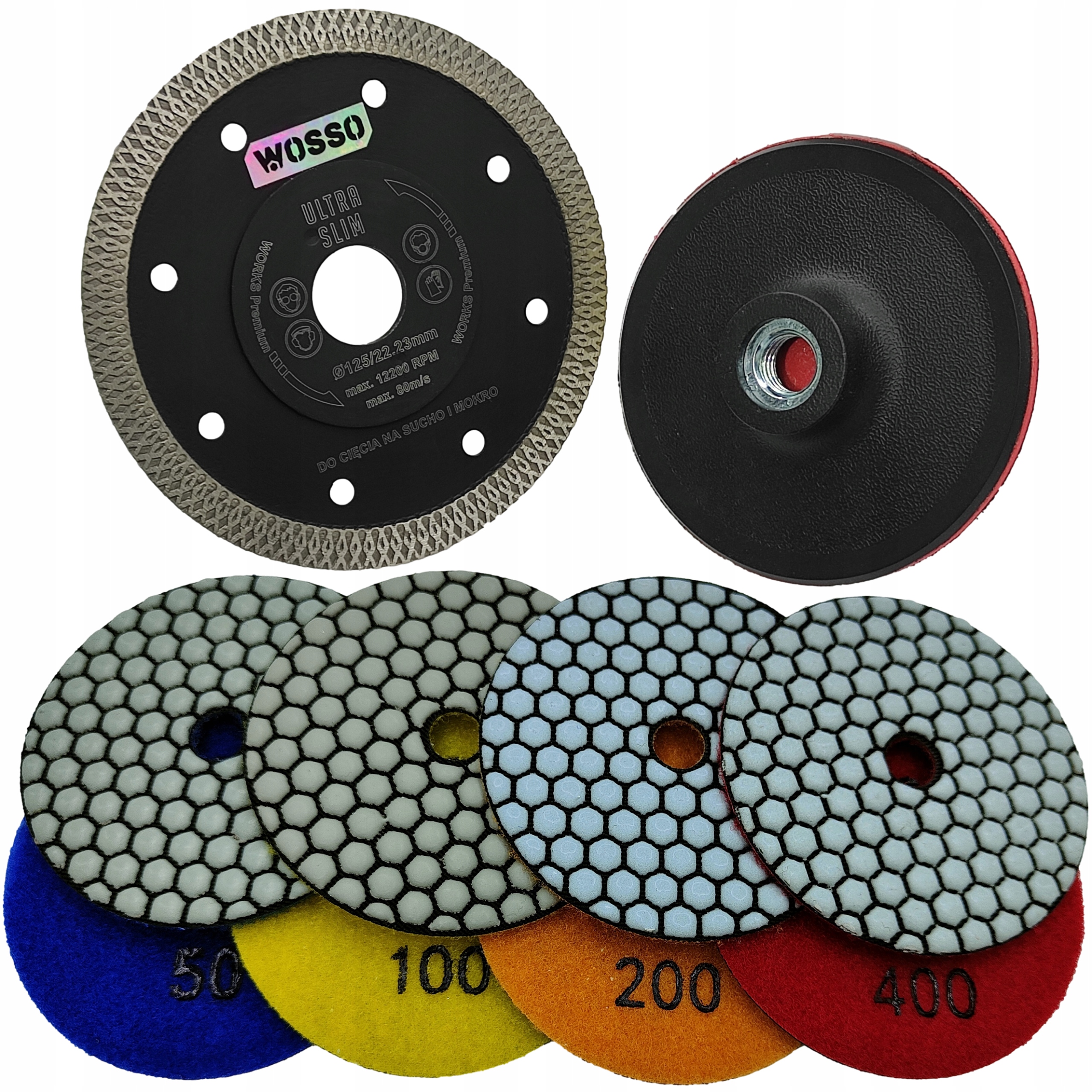 Zestaw Tarcz do Ciecia i Szlifowania gresu Dysk Pady Dyski Polerskie rzep