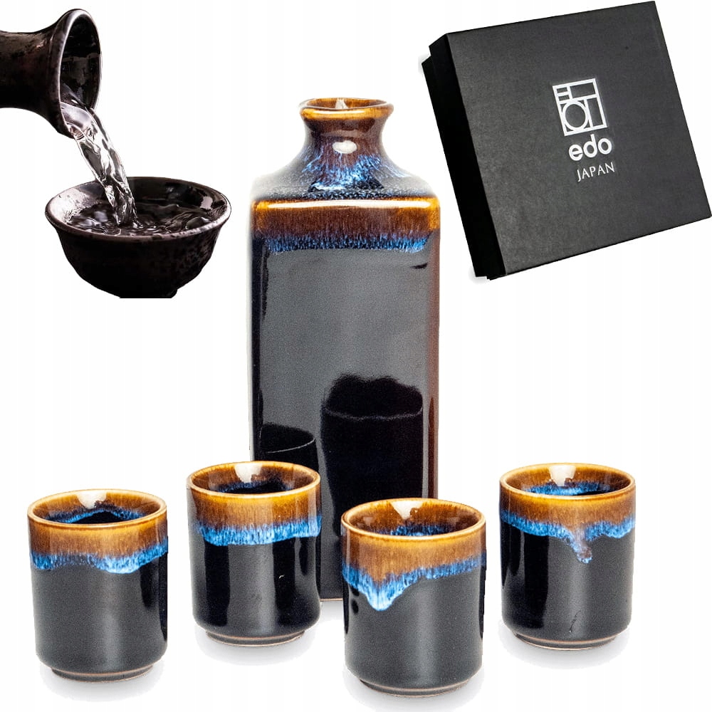 Čiernohnedá keramická sada pre Sake Originálna japonská 450 ml Edo Japa