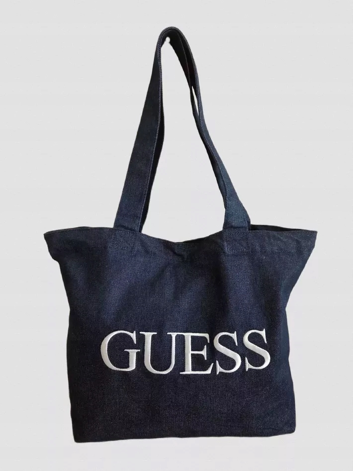 Guess velká džínová taška s vyšitým logem, denimová taška Denim