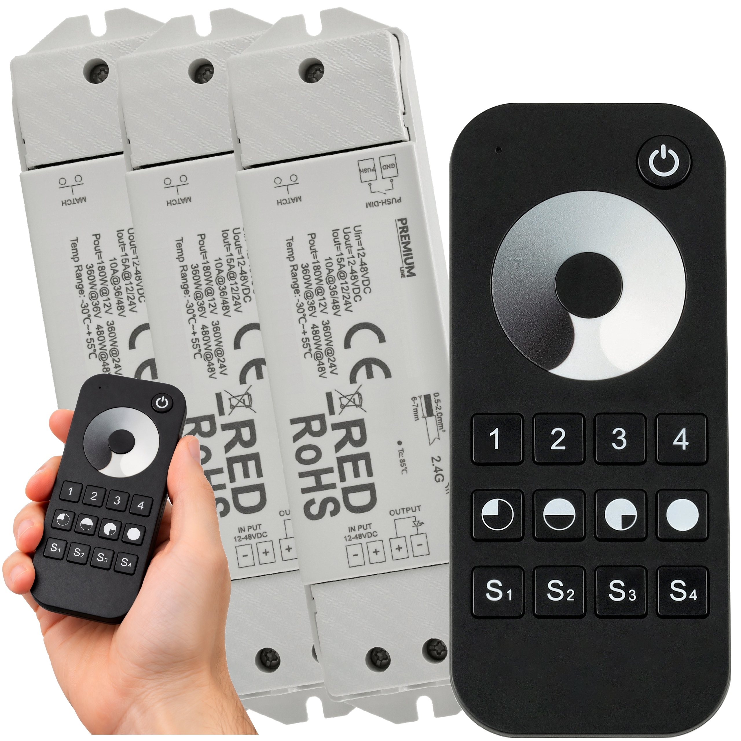 3x Led Zónový Ovladač Dálkový Ovladač Mono 15A 12V 24V Dotykový stmívač Sada